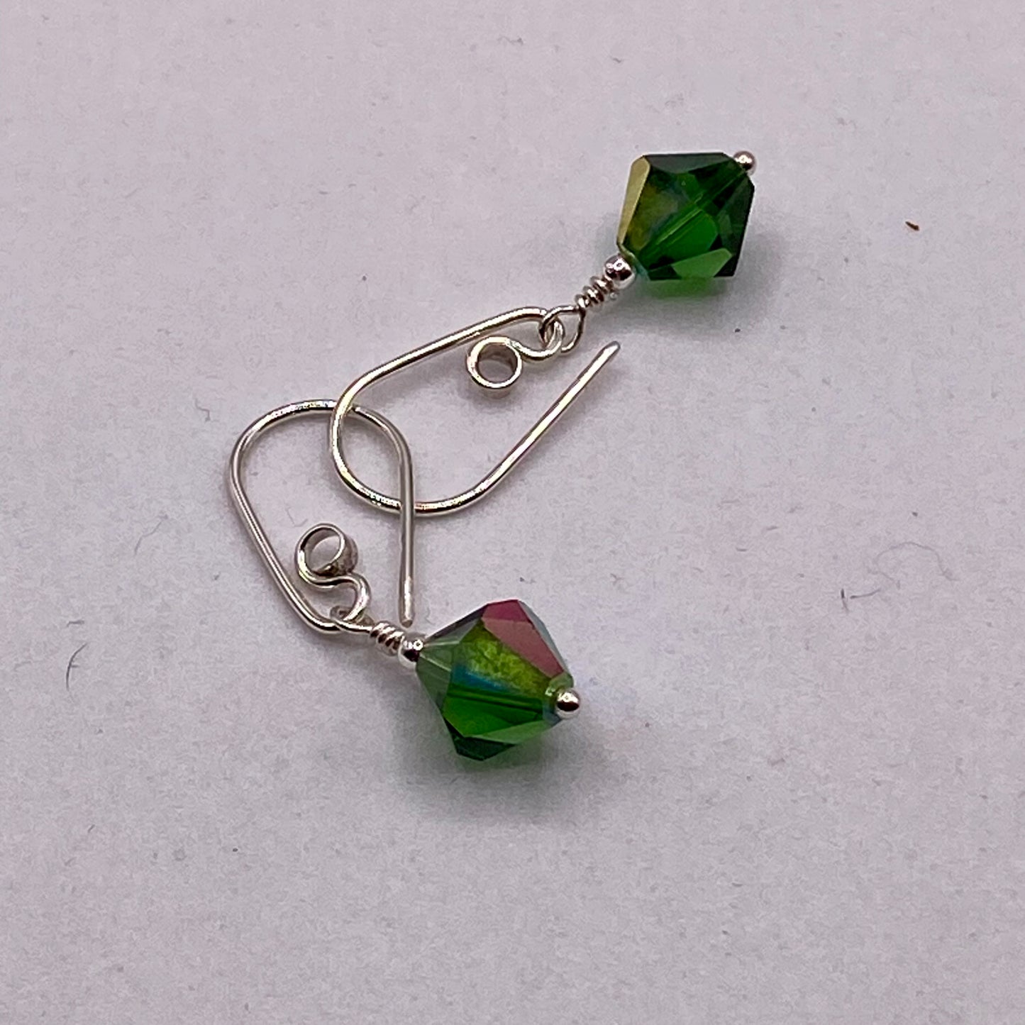 Vintage Green Crystal Earrings by Hip Chick Glass, Sterling Silver Earrings, Handmade Crystal Jewelry, Handmade Jewelry Gift