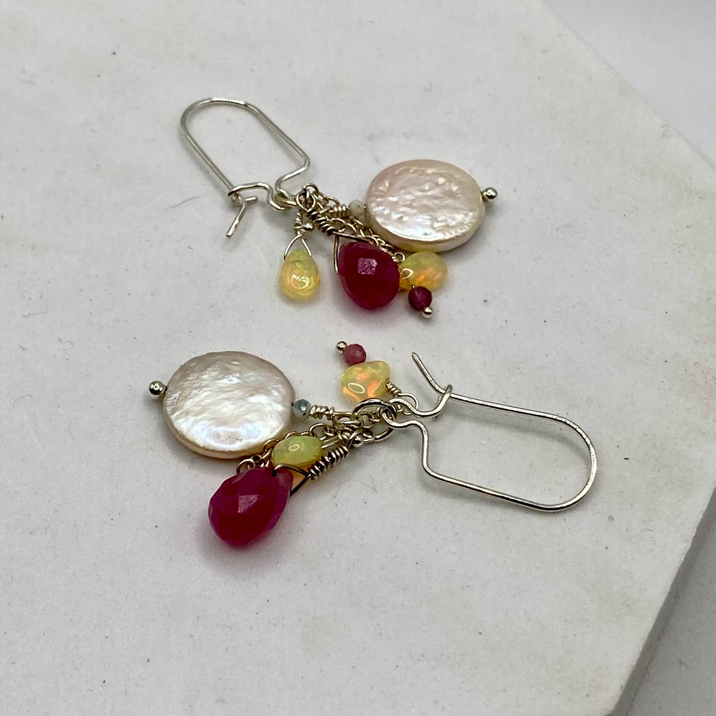 Coin Pearl, Ethiopian Opal, Chalcedony & Tourmaline Earrings by Hip Chick Glass, Sterling Silver Earrings, Handmade Gemstone Jewelry, Birthstone Gift