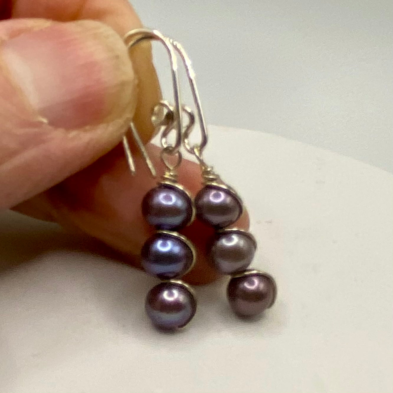 Pearl Wire Wrap Earrings by Hip Chick Glass, Sterling Silver Wire Wrap Earrings, Handmade Gemstone Jewelry, November Birthstone Gift