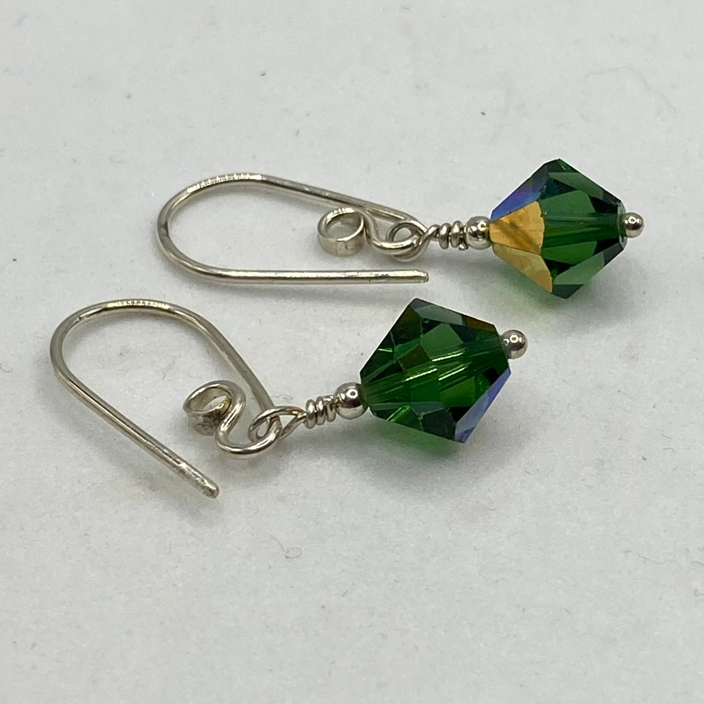 Vintage Green Crystal Earrings by Hip Chick Glass, Sterling Silver Earrings, Handmade Green Crystal Jewelry, Handmade Green Earrings