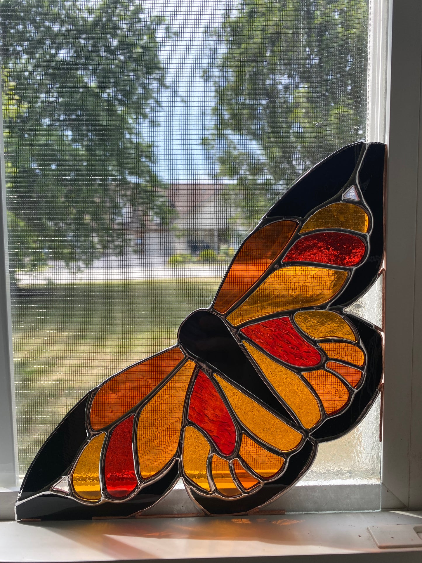 RUST BUTTERFLY Window Corner | Stained Glass Window Panel | Handmade Home Décor | Butterfly Sun Catcher by Hip Chick Glass, LLC