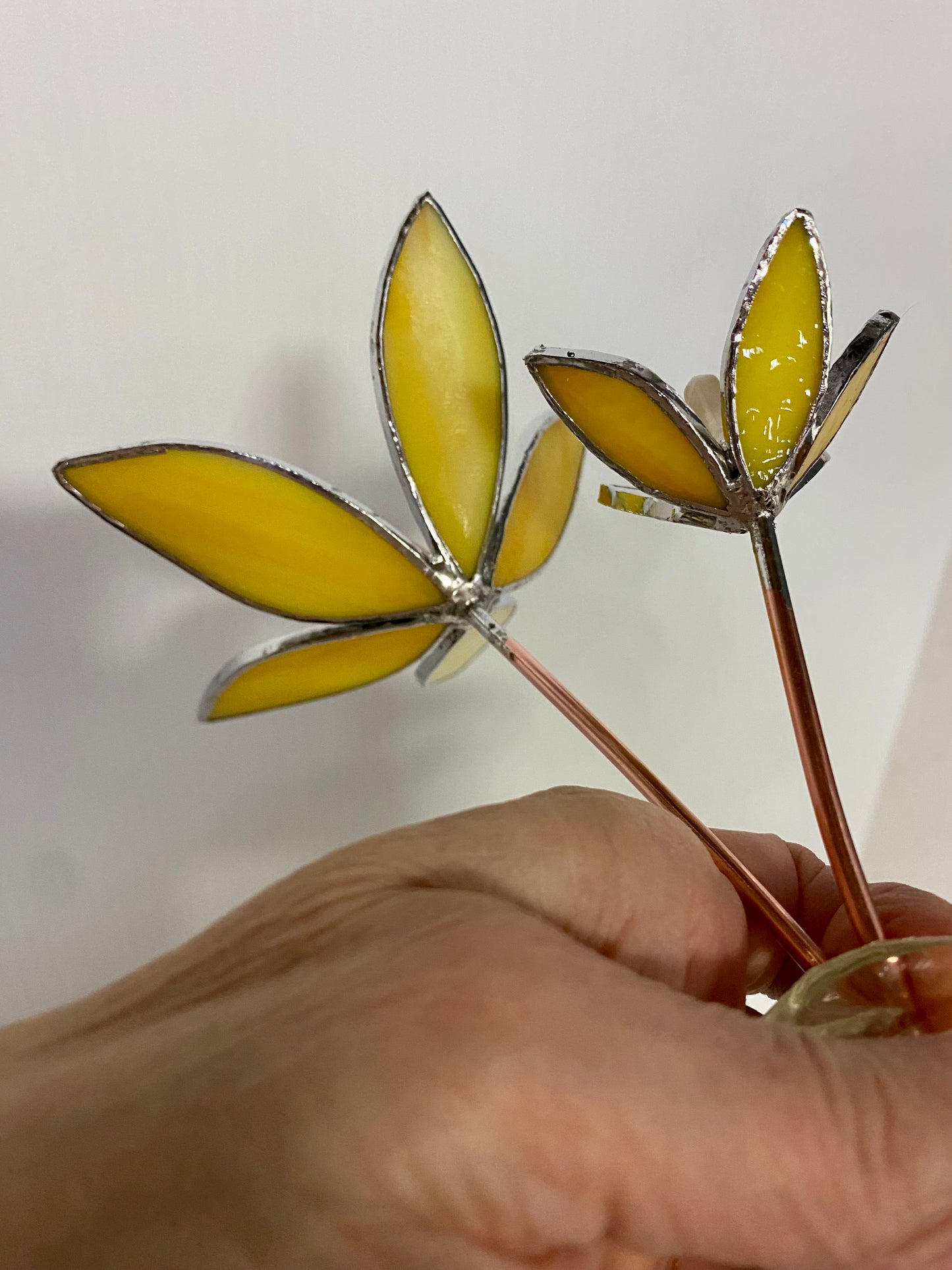 Yellow Glass Flower Plant Stakes by Hip Chick Glass | Stained Glass Flower Bouquet, Glass Flowers with Quartz Crystals on a Stem, Handmade Home Decor, Wedding Bouquet Keepsake, Tabletop Decor