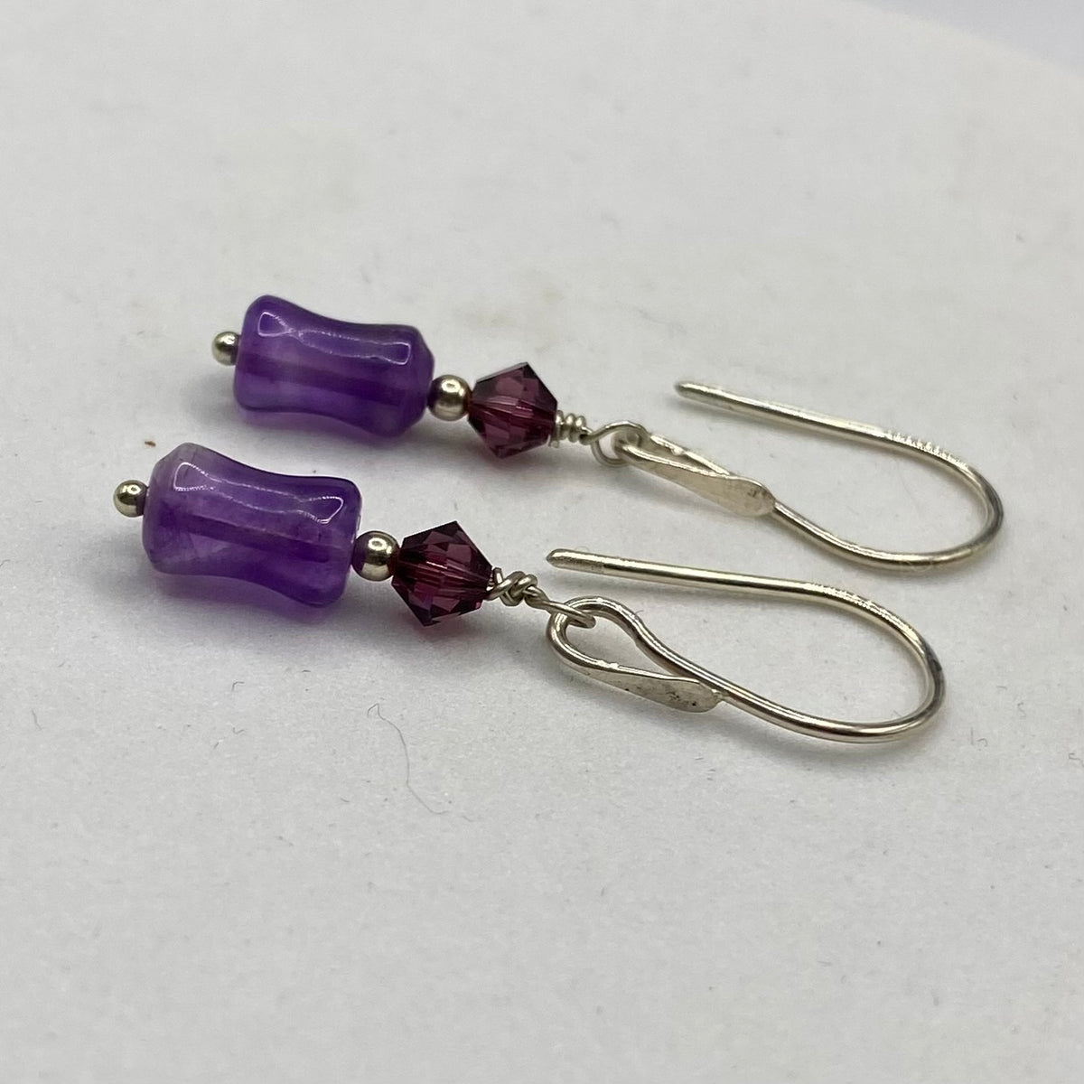 Amethyst & Swarovski Crystal Earrings by Hip Chick Glass, Silver Amethyst Earrings, Handmade Amethyst Earrings, Handmade Boho Jewelry, February Birthstone Gift