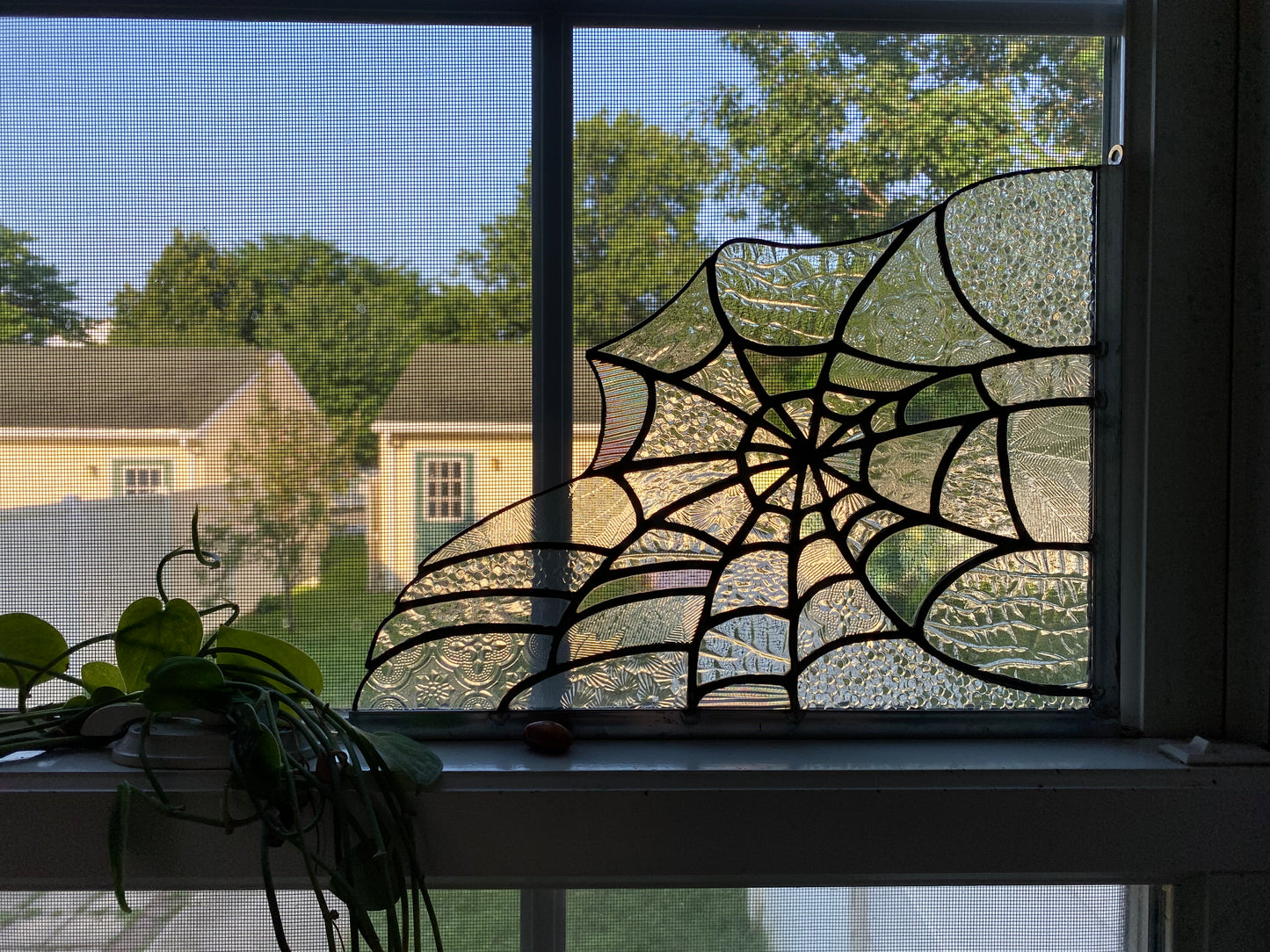 SPIDERWEB Window Corner | Stained Glass Window Panel | Spiderweb Suncatcher