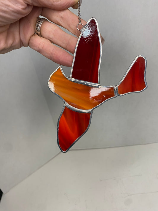 Stained Glass Bird Suncatcher in Red by Hip Chick Glass, Handmade Bird Ornaments