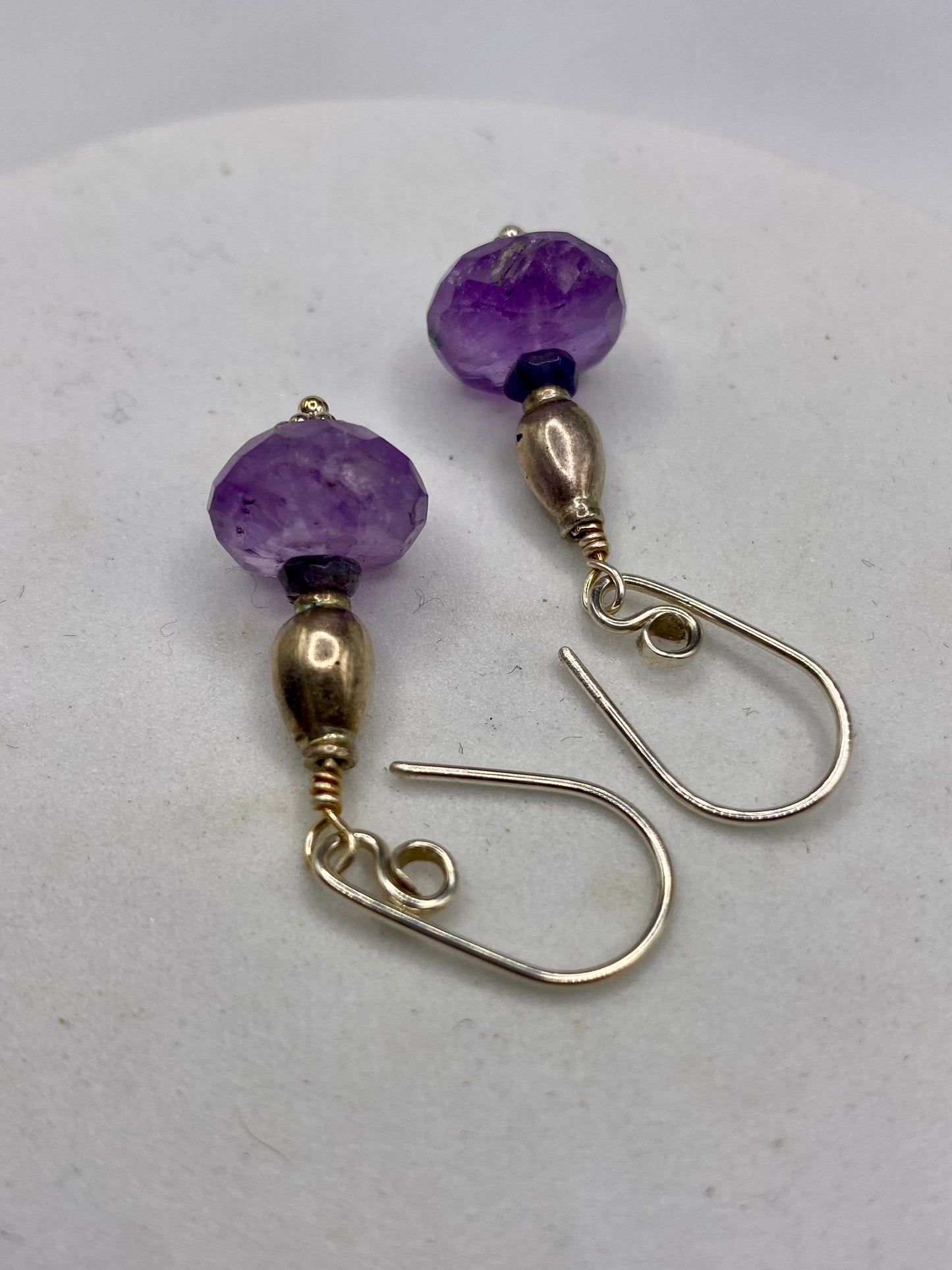 Faceted Amethyst, Iolite, Sterling Silver Earrings by Hip Chick Glass, Sterling Silver Earrings, Handmade Gemstone Jewelry, February Birthstone Gift