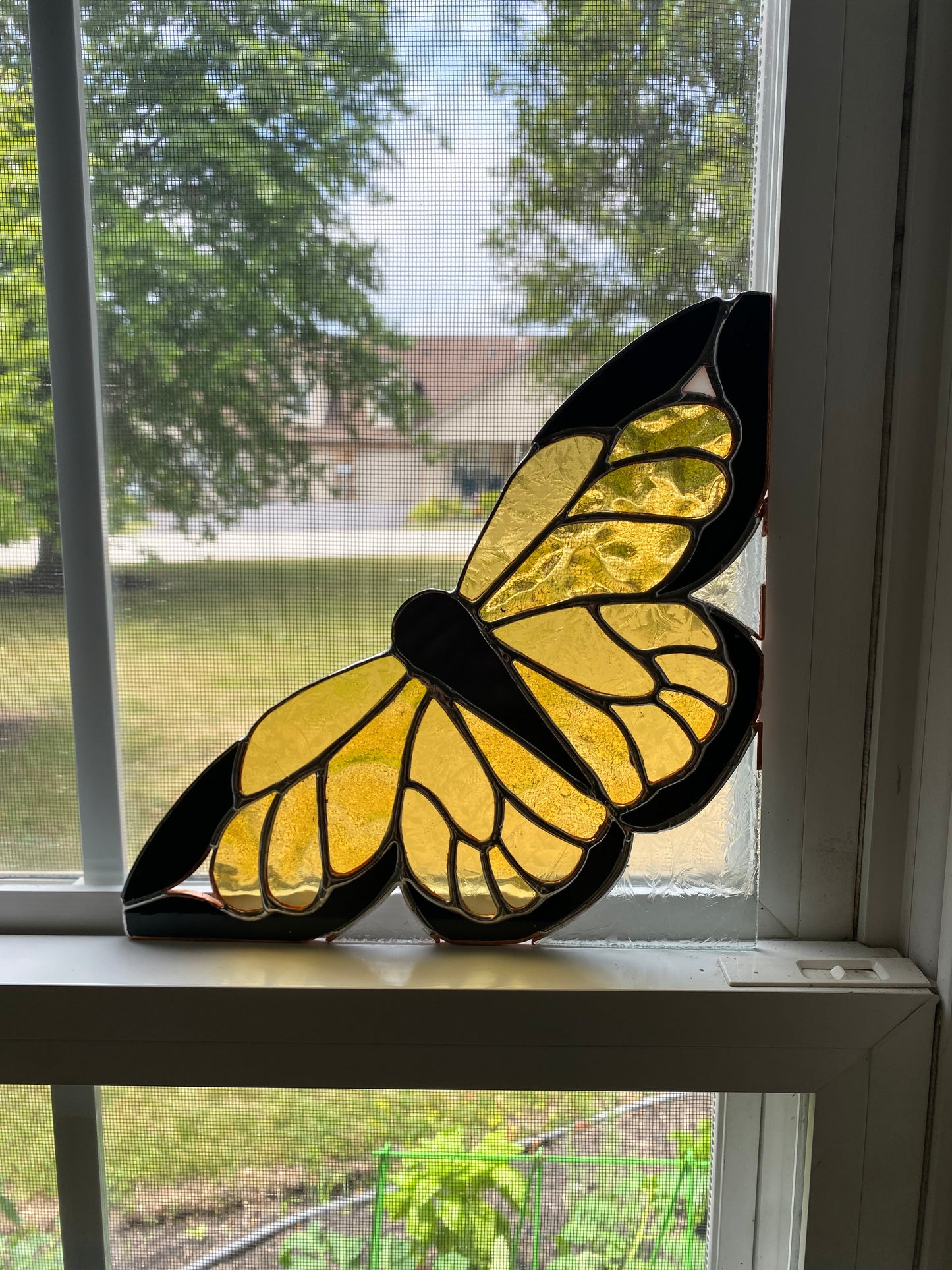 YELLOW BUTTERFLY Window Corner | Stained Glass Window Panel | Handmade Home Décor | Butterfly Sun Catcher by Hip Chick Glass, LLC