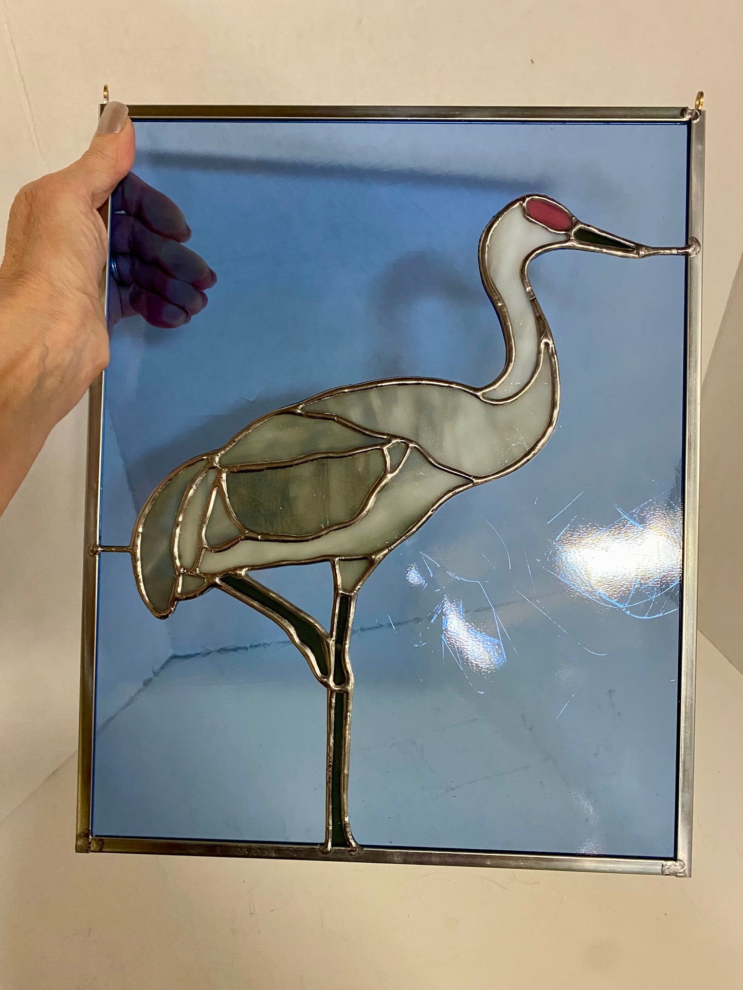 Standing Crane | Stained Glass Window Panel by Hip Chick Glass, LLC, Original Handmade Glass Art