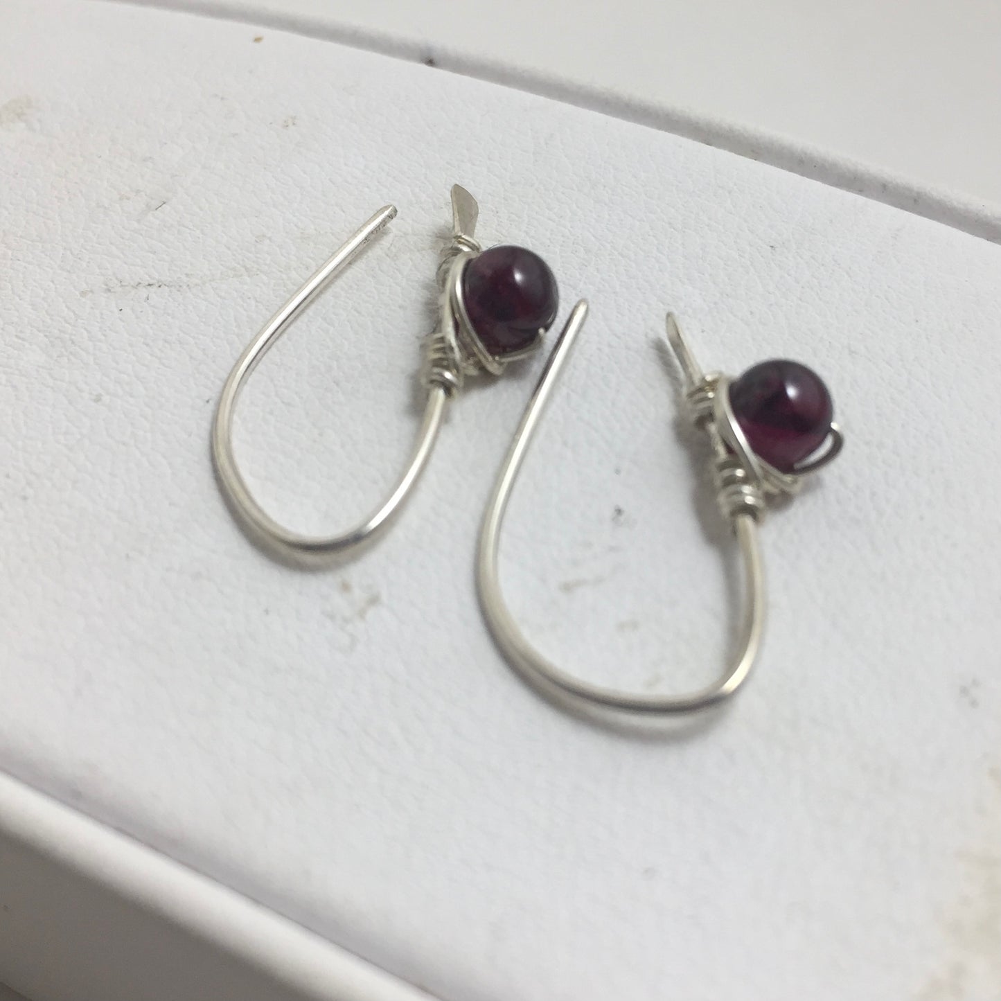 Garnet Half Hoop Earrings by Hip Chick Glass, Sterling Silver Earrings, Handmade Gemstone Jewelry, January Birthstone Gift