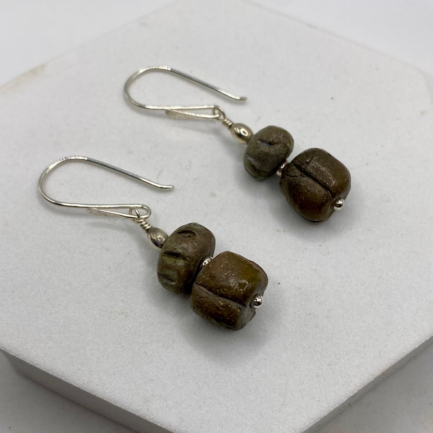 Ceramic Bead Earrings by Hip Chick Glass, Sterling Silver Earrings, Handmade Gemstone Jewelry, Gift For Woman