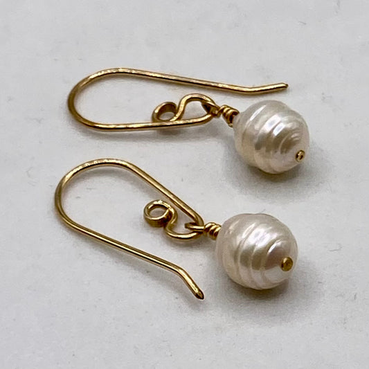 Gold Akoya Pearl Drop Earrings by Hip Chick Glass, 14 Karat Gold Fill Earrings, Handmade Gemstone Jewelry, June Birthstone Gift