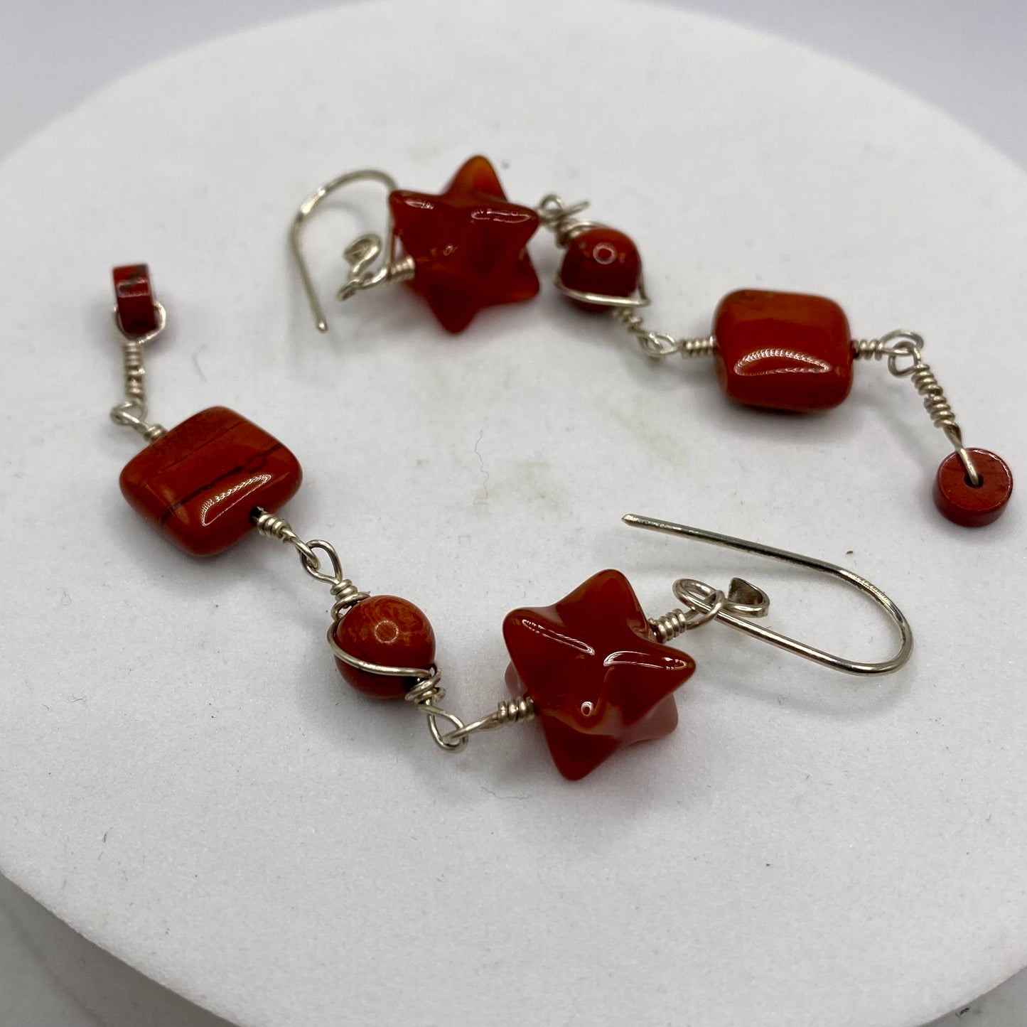 Carnelian & Red Jasper Long Dangle Earrings by Hip Chick Glass, Sterling Silver Earrings, Handmade Boho Luxe Gemstone Jewelry
