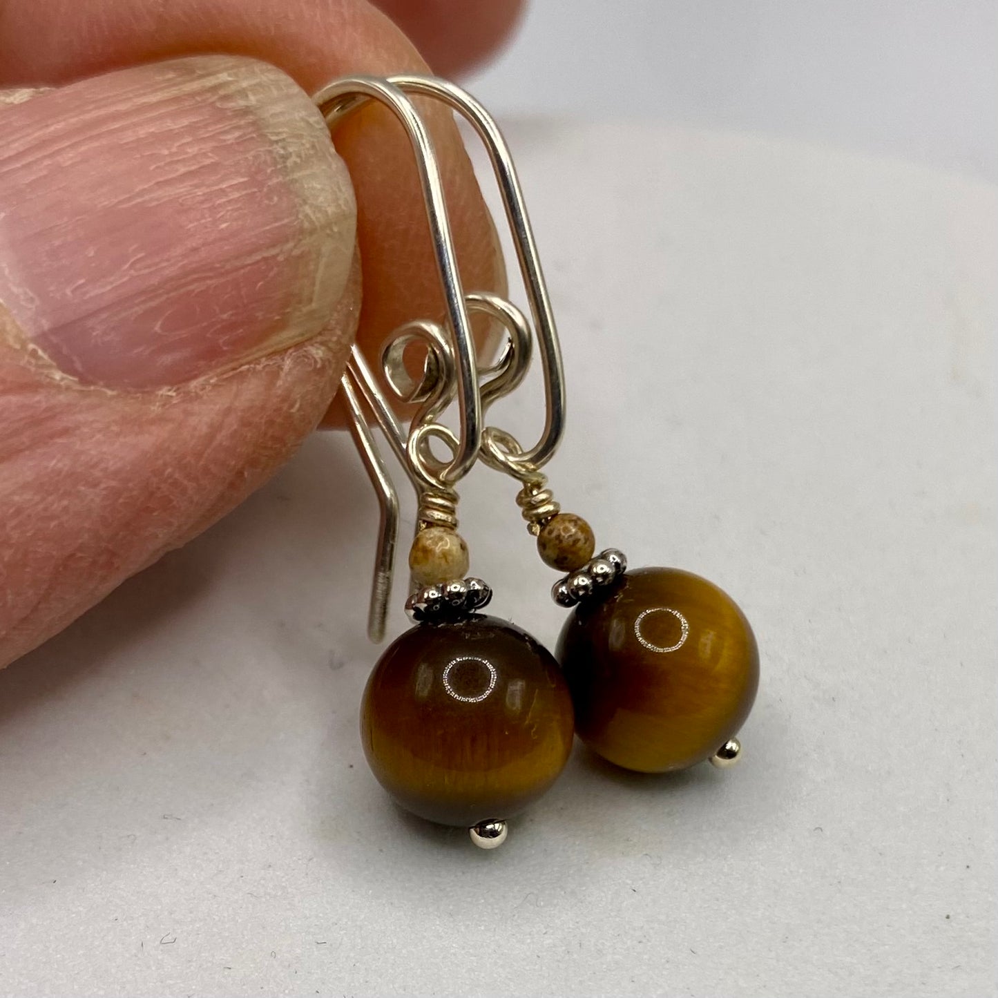 Tiger’s Eye, Picture Jasper Silver Earrings by Hip Chick Glass, Sterling Silver Earrings, Handmade Gemstone Jewelry, Birthstone Gift