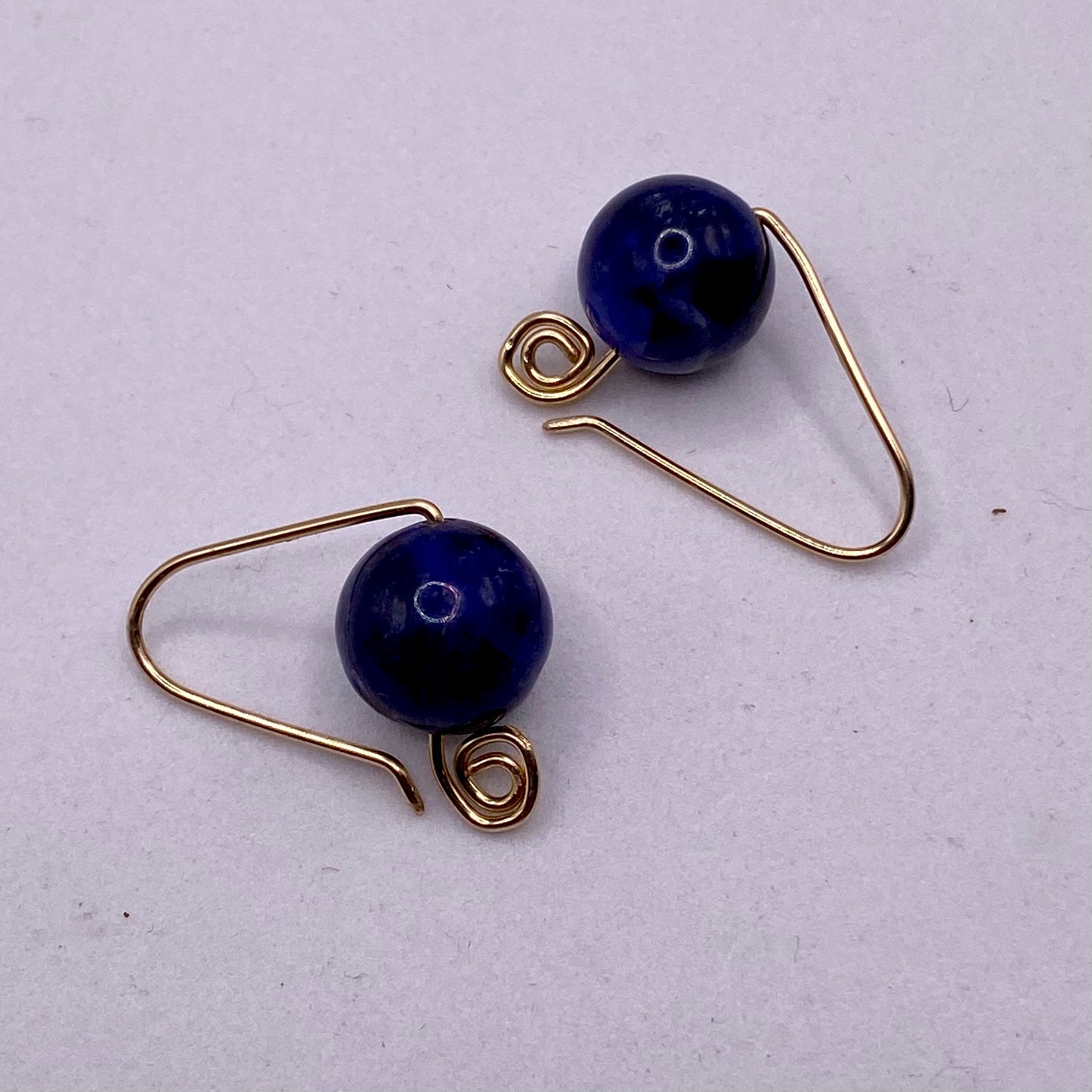 Gold Sodalite Hugger Earrings by Hip Chick Glass, Gold Fill Earrings, Handmade Gemstone Jewelry, Gift For Woman