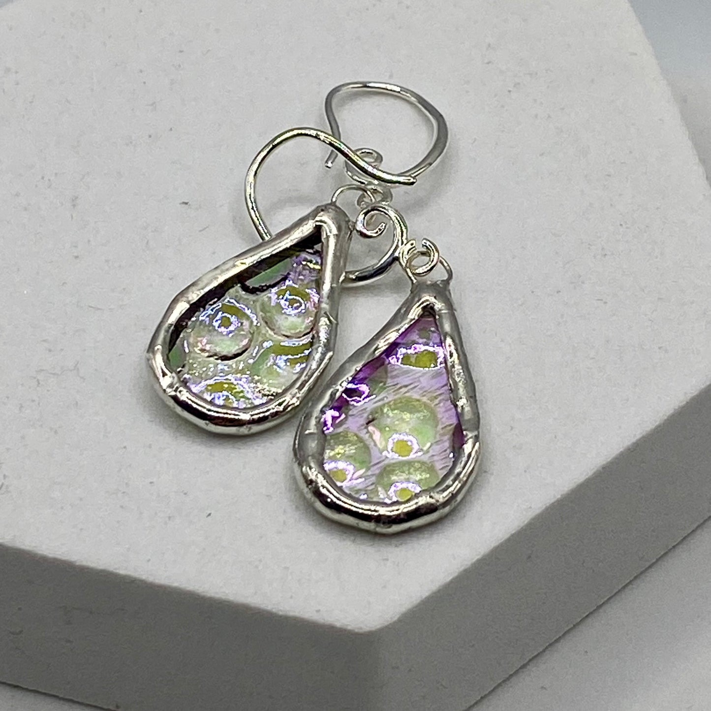 Mini Teardrop Earrings | Dichroic Glass Earrings by Hip Chick Glass, Handmade Dangle & Drop Earrings, Iridescent Glass Earrings, Handmade Jewelry