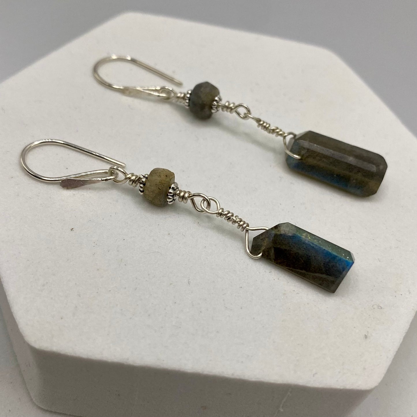 Labradorite Dangle Earrings by Hip Chick Glass, Sterling Silver Earrings, Handmade Gemstone Jewelry, Handmade Jewelry Gift