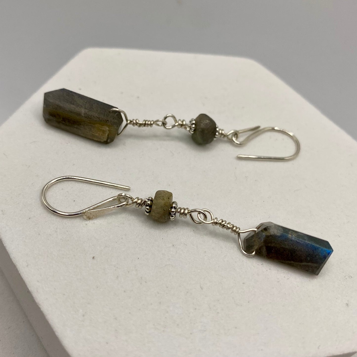 Labradorite Dangle Earrings by Hip Chick Glass, Sterling Silver Earrings, Handmade Gemstone Jewelry, Handmade Jewelry Gift