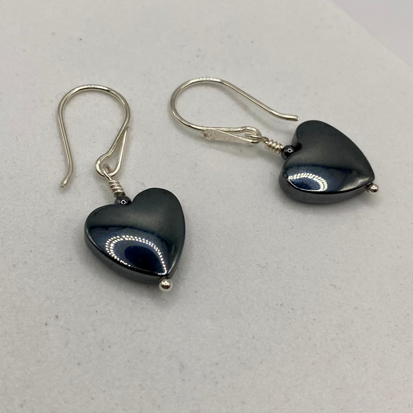 Hematite Heart Earrings by Hip Chick Glass, Sterling Silver Earrings, Handmade Gemstone Jewelry, Handmade Jewelry Gift