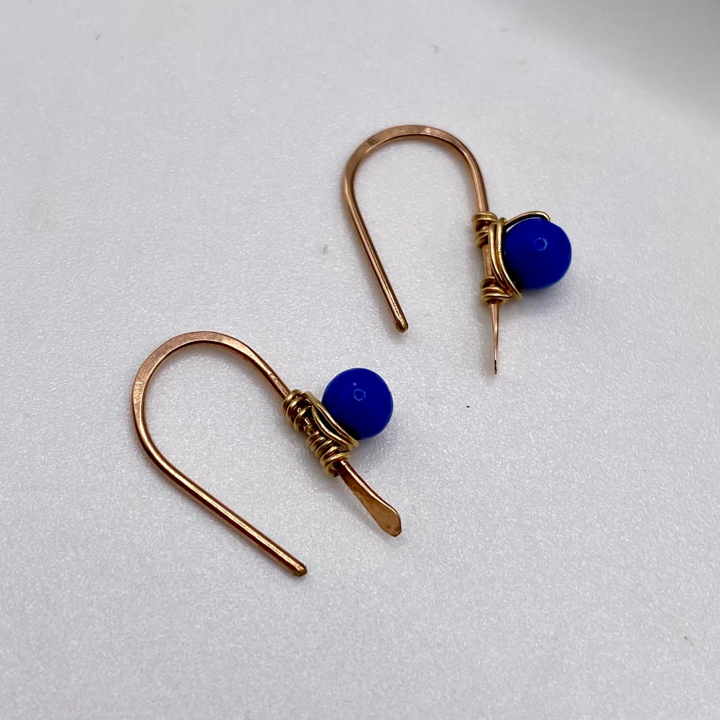 Lapis Rose Gold Half Hoop Earrings by Hip Chick Glass, Rose Gold Earrings, Handmade Gemstone Jewelry, Gift for Woman