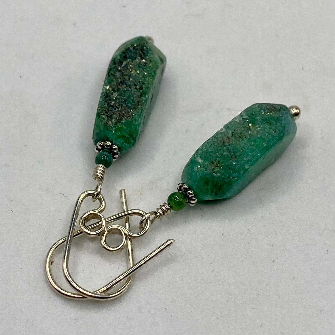 Green Druzy Agate Dangle Earrings by Hip Chick Glass, Sterling Silver Earrings, Handmade Gemstone Jewelry, Gemstone Jewelry Gift