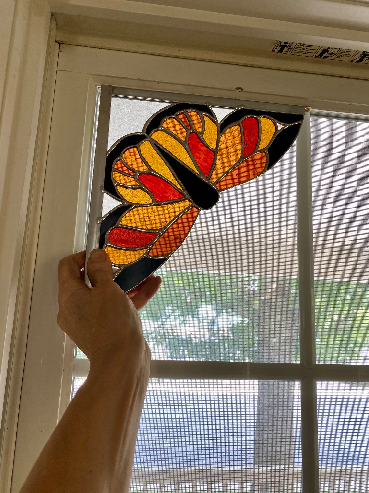 RUST BUTTERFLY Window Corner | Stained Glass Window Panel | Handmade Home Décor | Butterfly Sun Catcher by Hip Chick Glass, LLC