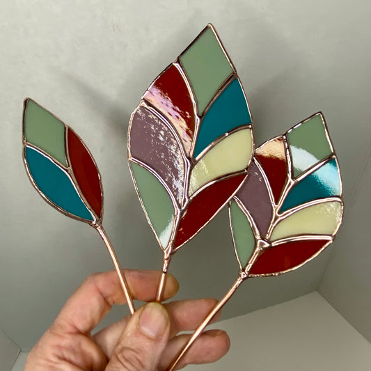 Modern Leaves Bouquet | Stained Glass Flower Bouquet, Glass Flowers on a Stem, Handmade Home Decor, Wedding Bouquet Keepsake, Tabletop Decor