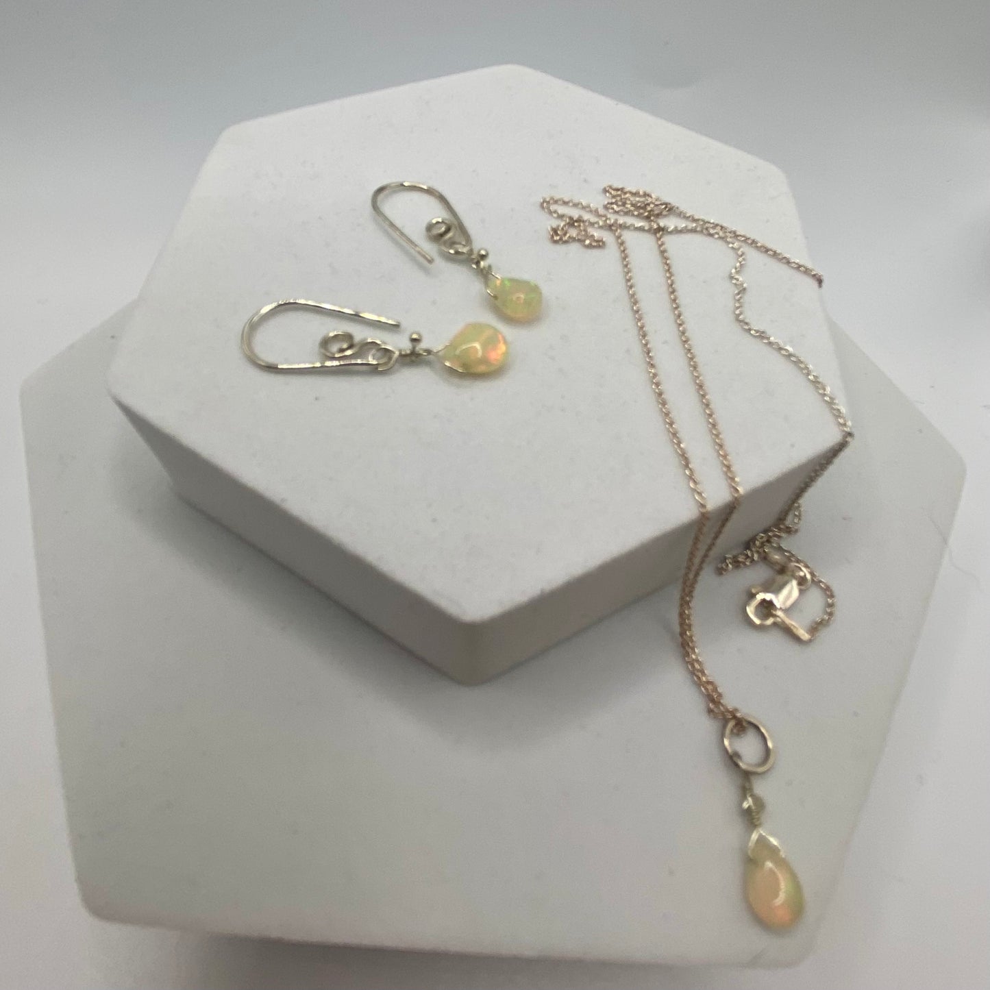 Ethiopian Opal Necklace Earring Set by Hip Chick Glass, Handmade Sterling Silver Jewelry, Handmade Gemstone Jewelry, October Birthstone Gift