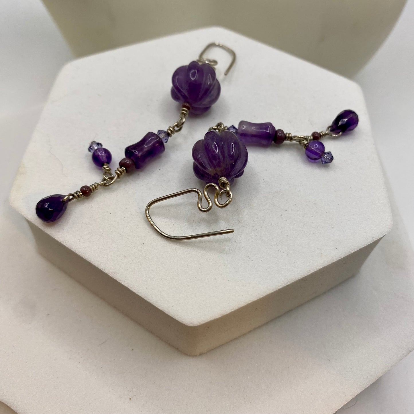 Long Amethyst Earrings by Hip Chick Glass, Sterling Silver Wire Wrap Earrings, Handmade Gemstone Jewelry, February Birthstone