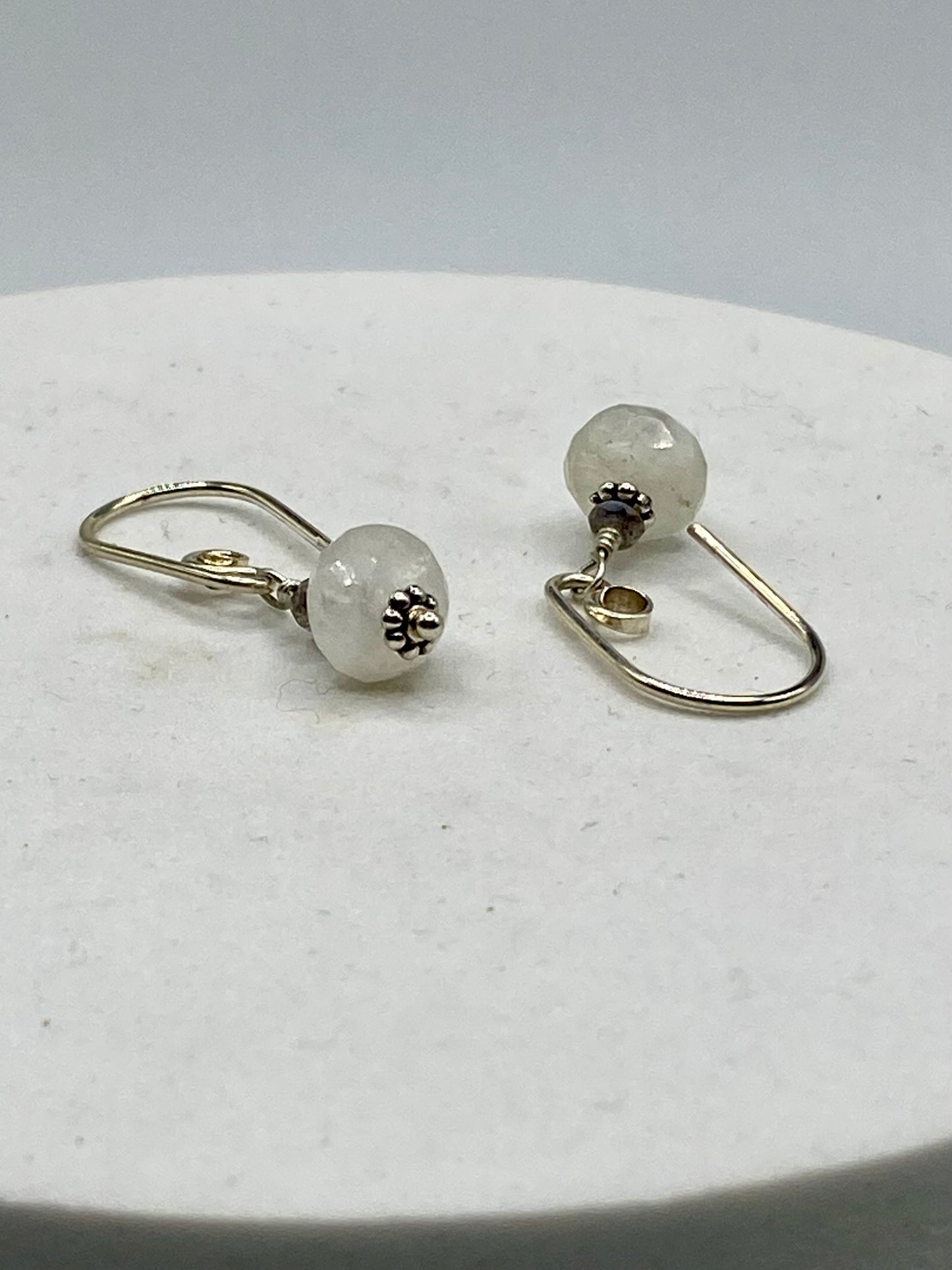 Dainty Moonstone & Sterling Bead Earrings by Hip Chick Glass, Handmade Sterling Silver Earrings, Handmade Silver Gemstone Jewelry, Silver Moonstone Earrings