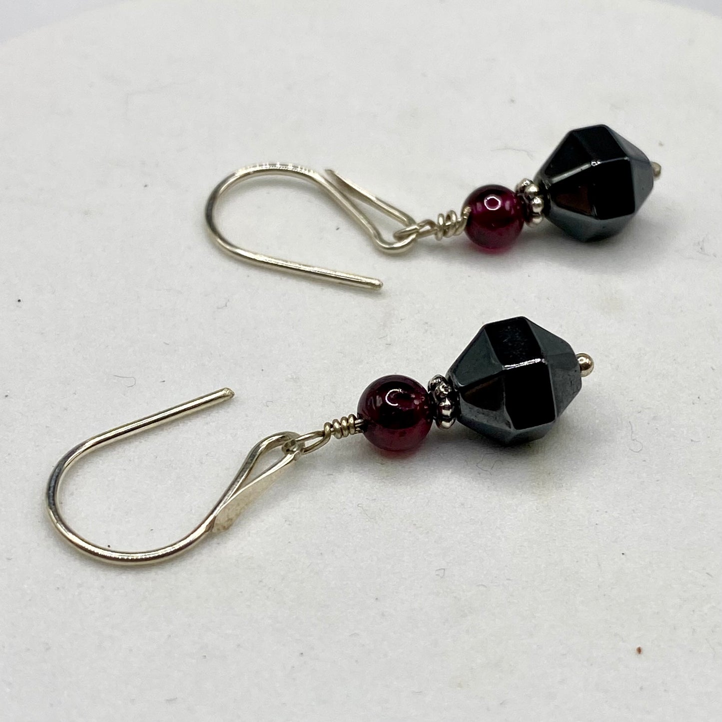 Garnet & Hematite Earrings by Hip Chick Glass, Sterling Silver Earrings, Handmade Garnet Earrings, Handmade Hematite Earrings, January Birthstone Gift