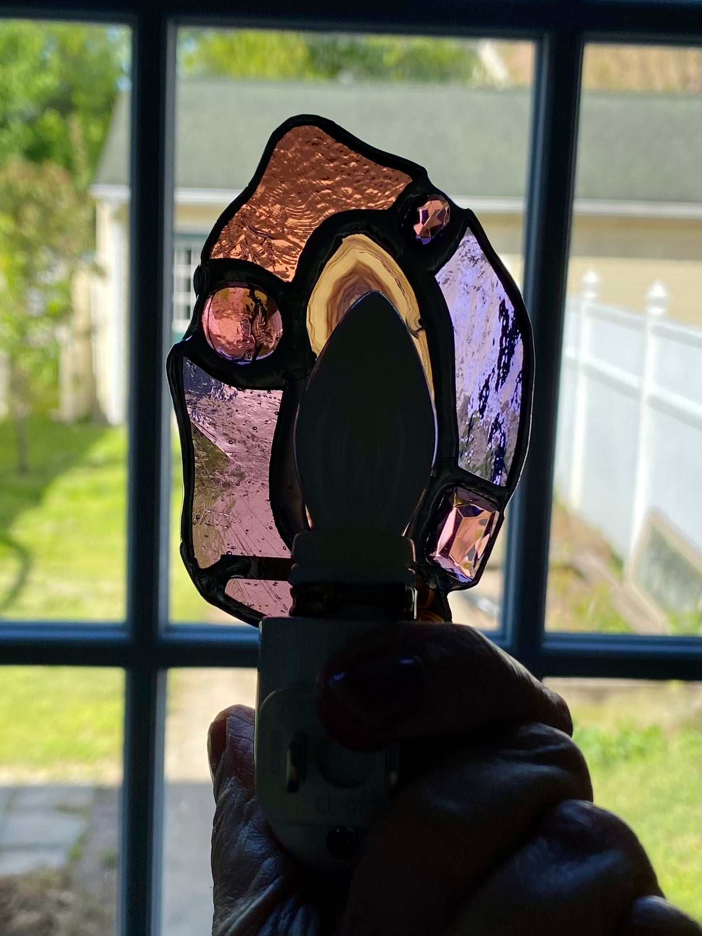 RESERVED for Steve  AGATE SLICE NIGHTLIGHT in Purple with Smoky Quartz and Jewels | Gretchen Shutt | Hip Chick Glass, LLC