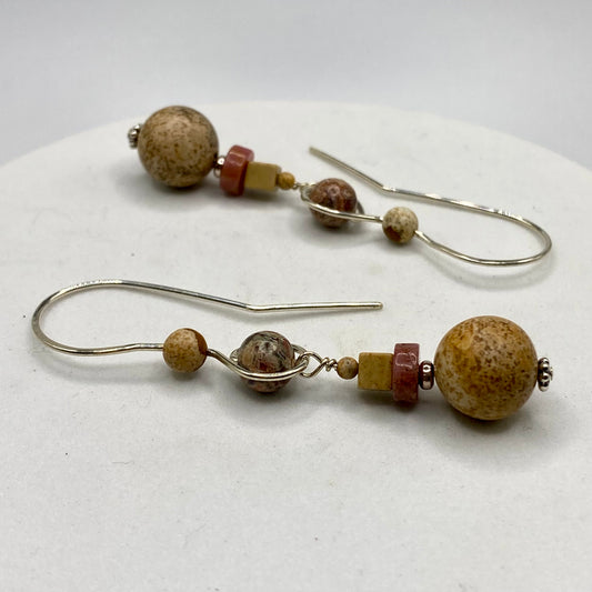 Picture Jasper Dangle Earrings by Hip Chick Glass, Sterling Silver Earrings, Handmade Boho Luxe Jewelry Gift, Picture Jasper Earrings OOAK