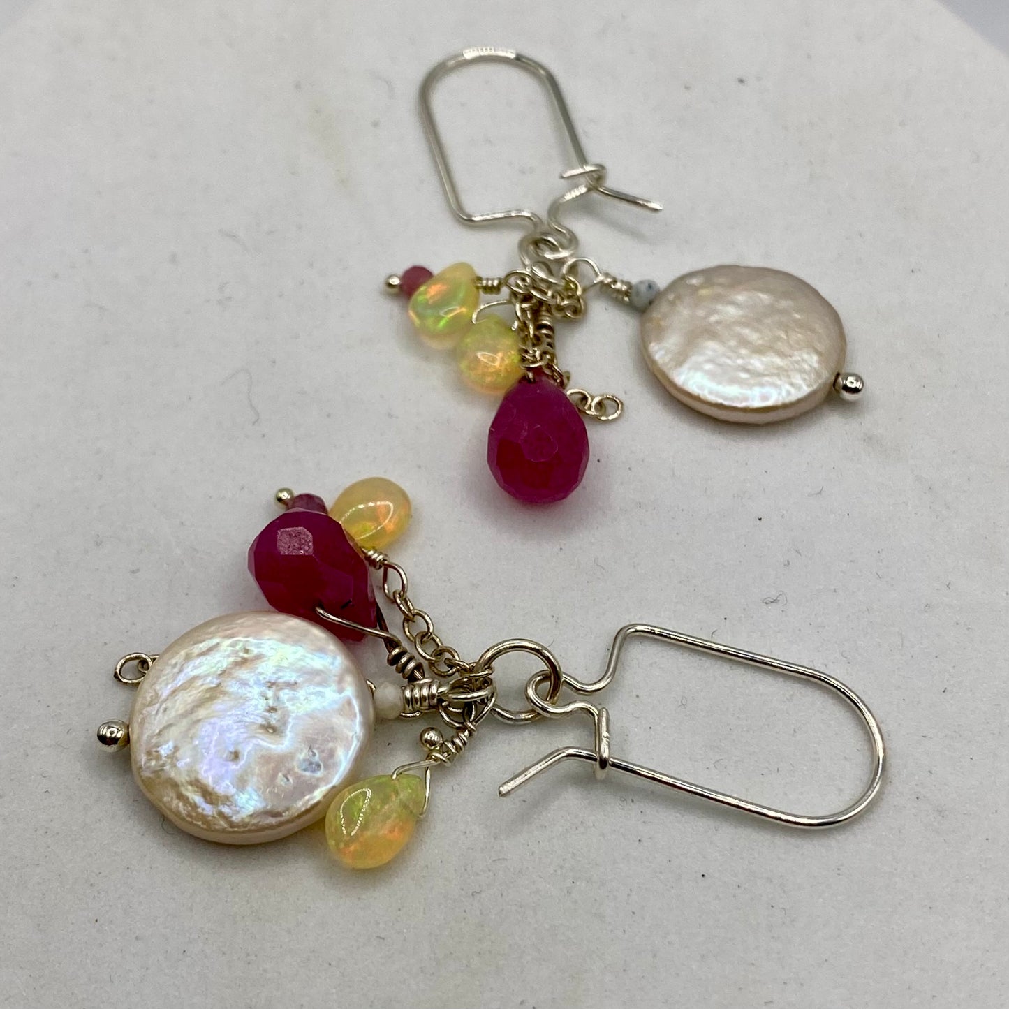 Coin Pearl, Ethiopian Opal, Chalcedony & Tourmaline Earrings by Hip Chick Glass, Sterling Silver Earrings, Handmade Gemstone Jewelry, Birthstone Gift