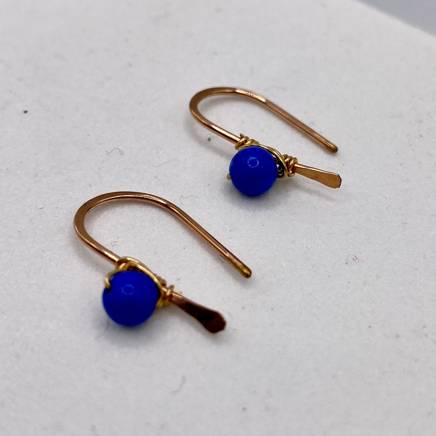 Lapis Rose Gold Half Hoop Earrings by Hip Chick Glass, Rose Gold Earrings, Handmade Gemstone Jewelry, Gift for Woman