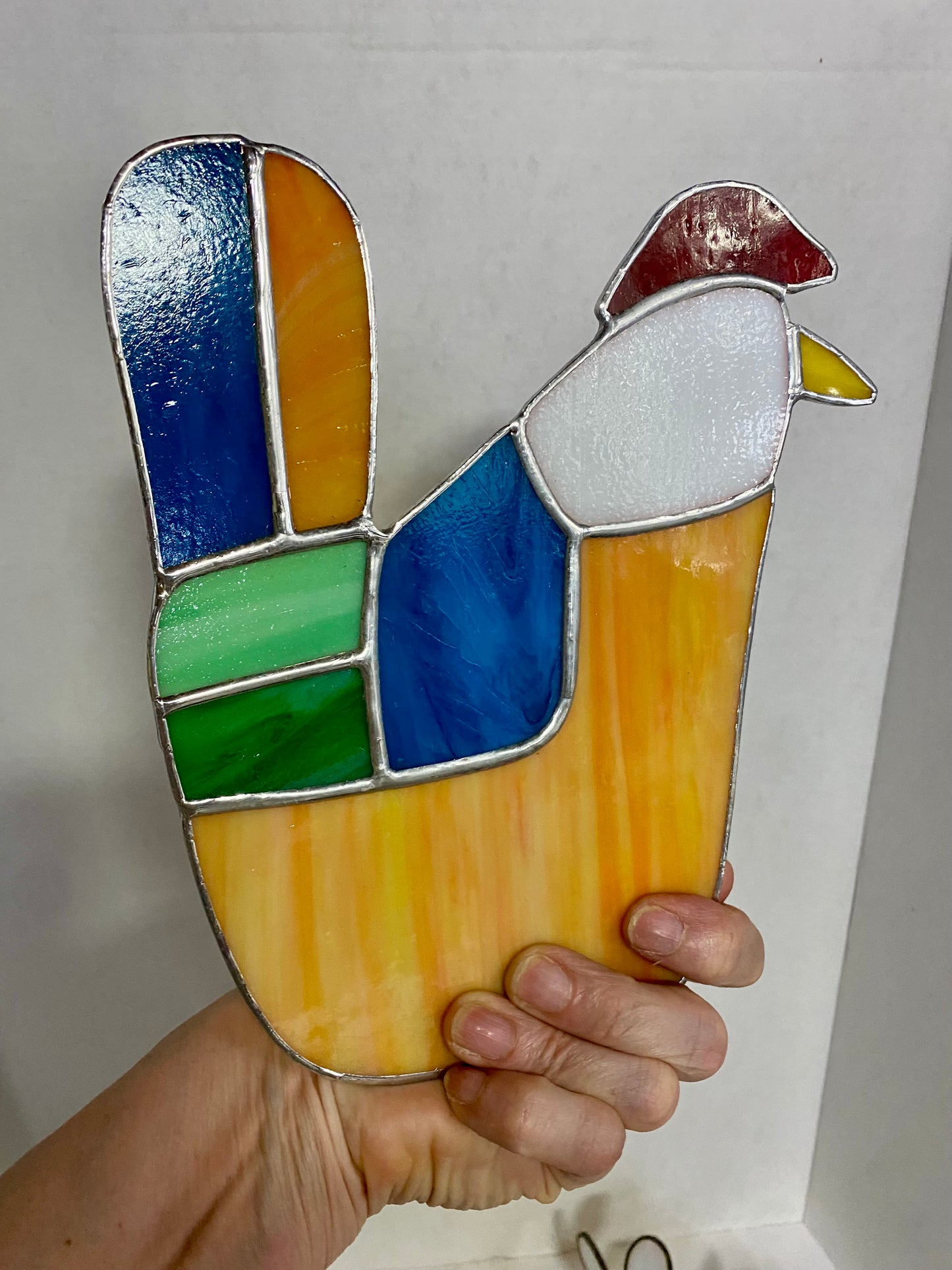 GEOMETRIC CHICKEN | Stained Glass Suncatcher by Hip Chick Glass | Glass Art Bird | Colorful Bird Window Decor