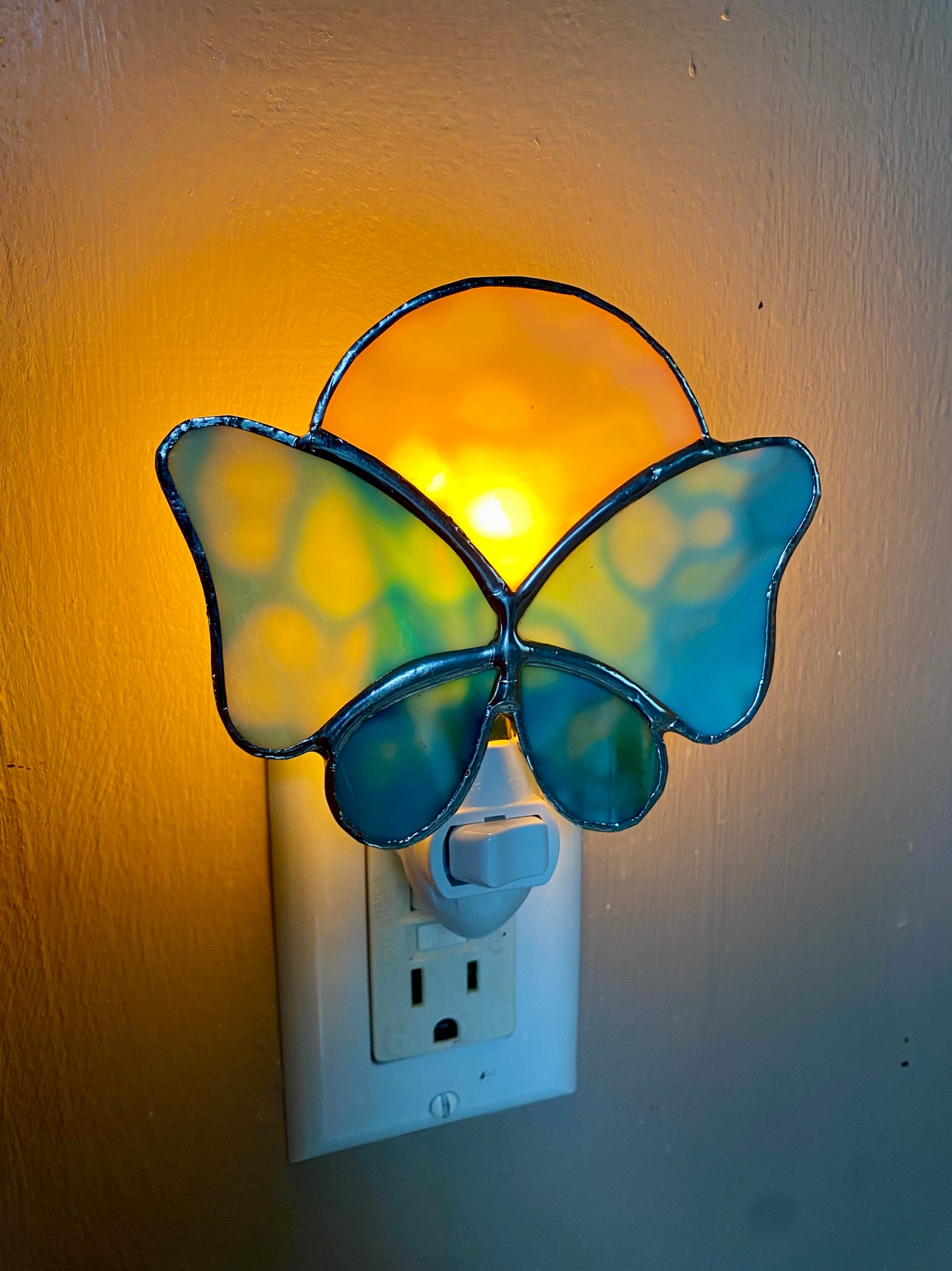 Blue Butterfly Nightlight under a white moon | Gretchen Shutt | Hip Chick Glass, LLC