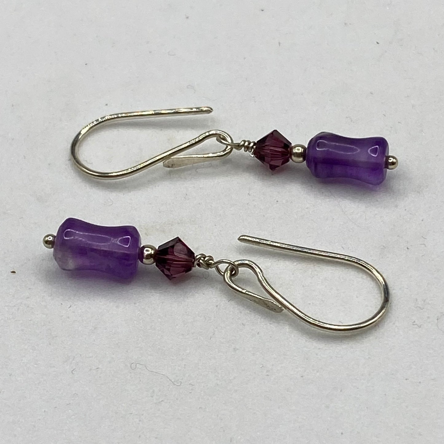 Amethyst & Swarovski Crystal Earrings by Hip Chick Glass, Silver Amethyst Earrings, Handmade Amethyst Earrings, Handmade Boho Jewelry, February Birthstone Gift