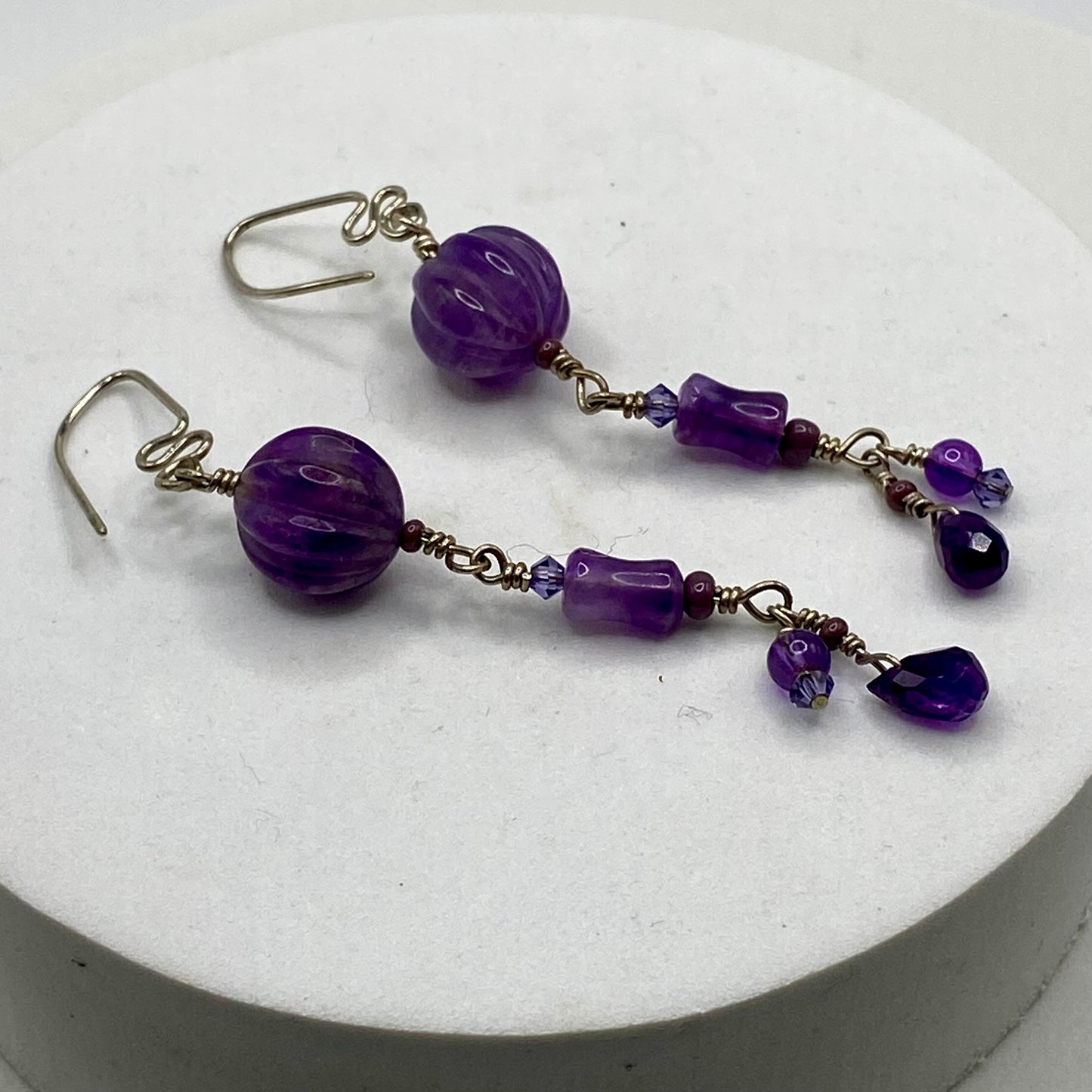 Long Amethyst Earrings by Hip Chick Glass, Sterling Silver Amethyst Earrings, Handmade Boho Luxe Amethyst Jewelry, February Birthstone Earrings