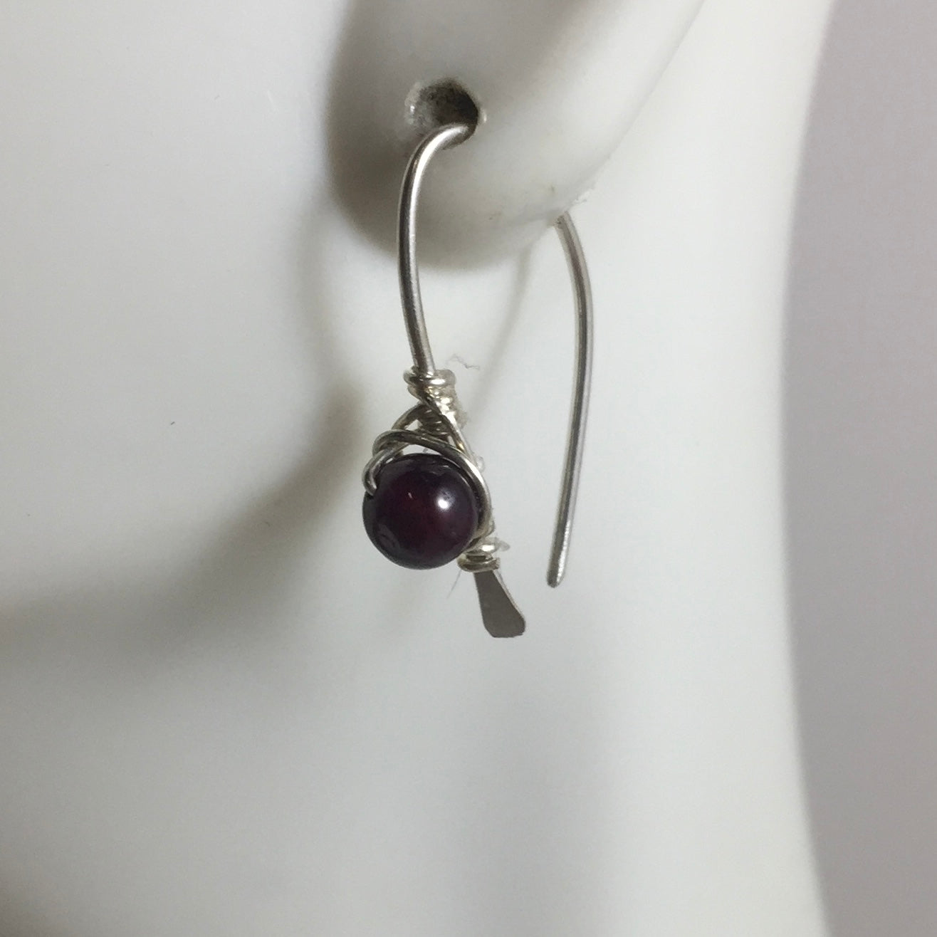 Garnet Half Hoop Earrings by Hip Chick Glass, Sterling Silver Earrings, Handmade Gemstone Jewelry, January Birthstone Gift