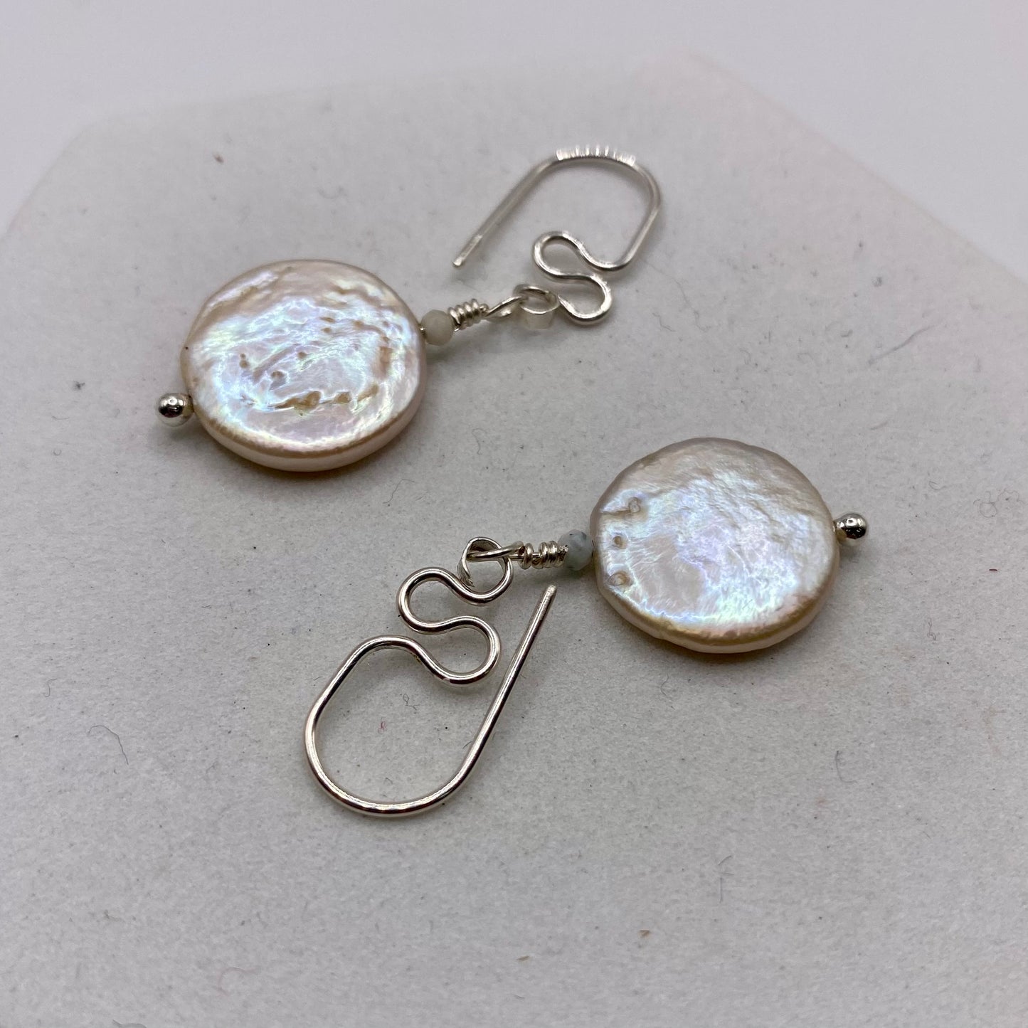 Coin Pearl Drop Earrings by Hip Chick Glass, Sterling Silver Earrings, Handmade Gemstone Jewelry, June Birthstone Gift