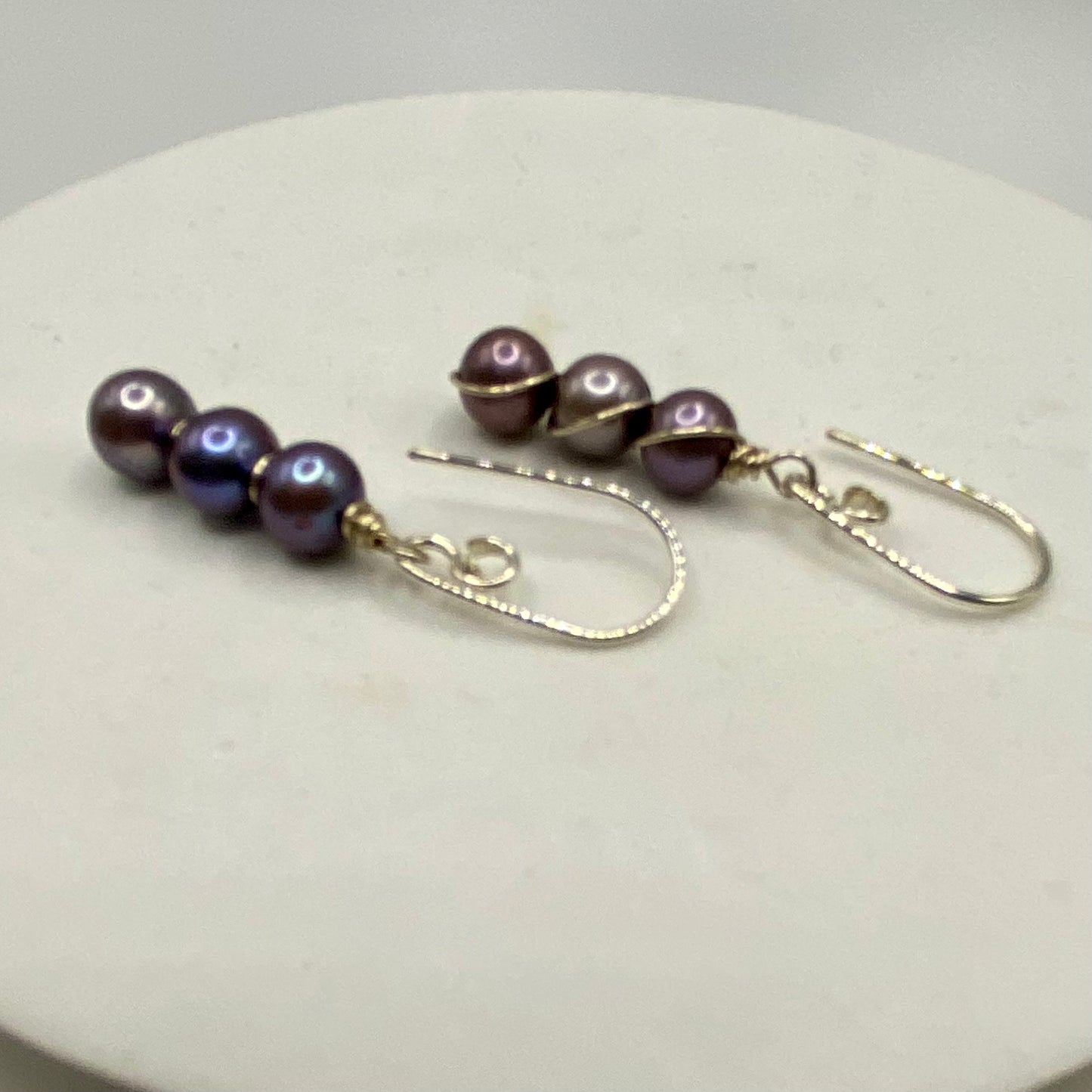 Pearl Wire Wrap Earrings by Hip Chick Glass, Sterling Silver Wire Wrap Earrings, Handmade Gemstone Jewelry, November Birthstone Gift