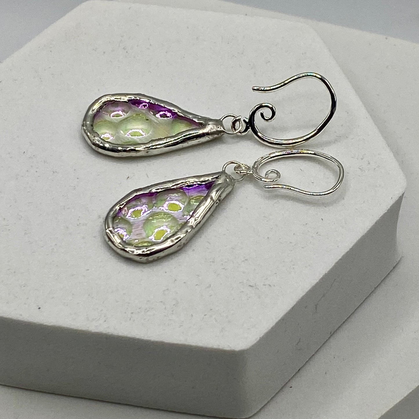 Mini Teardrop Earrings | Dichroic Glass Earrings by Hip Chick Glass, Handmade Dangle & Drop Earrings, Iridescent Glass Earrings, Handmade Jewelry