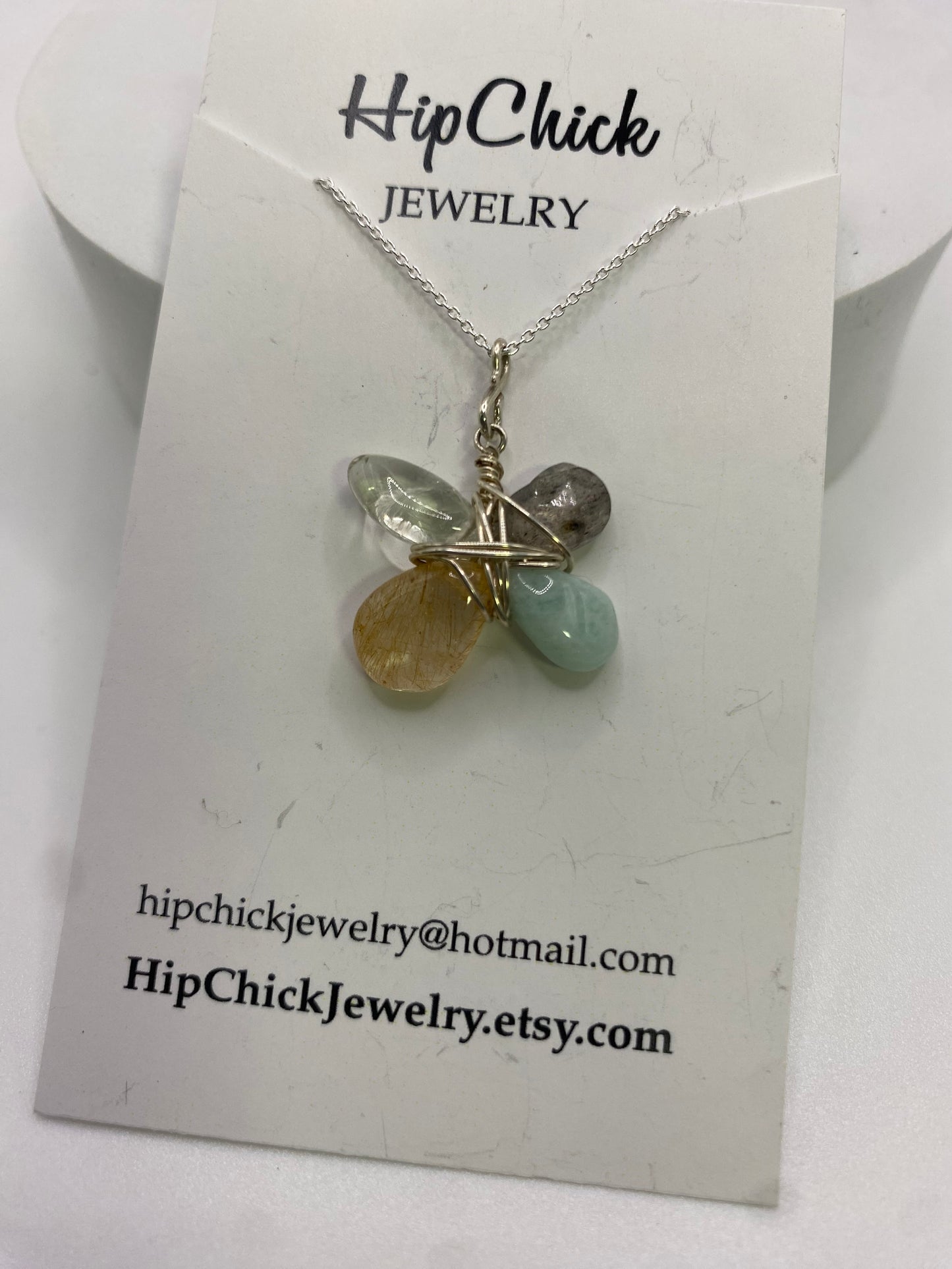 Quartz, Prehnite, Labradorite, Amazonite Gemstone Wire Wrap Pendant Necklace by Hip Chick Glass, Handmade Sterling Silver Jewelry, Handmade Gemstone Jewelry, Birthstone Gift