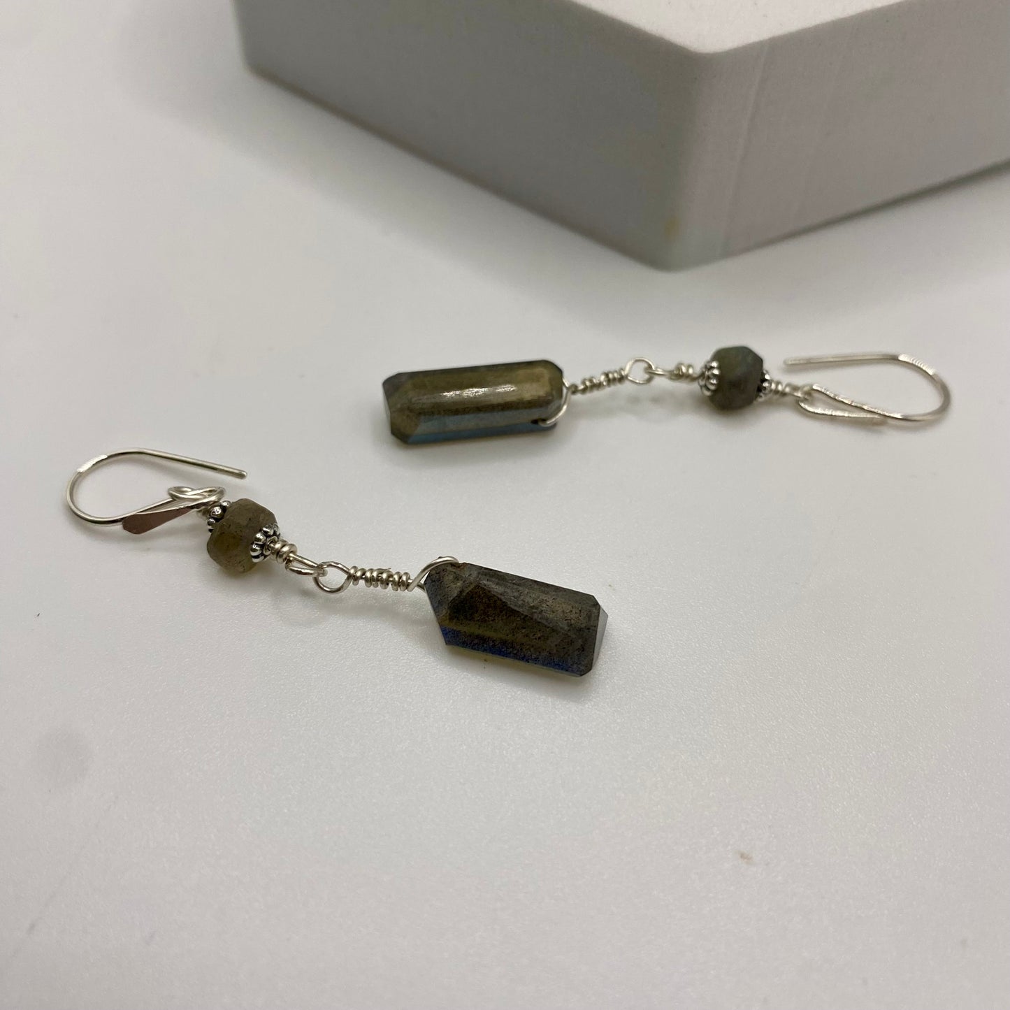 Labradorite Dangle Earrings by Hip Chick Glass, Sterling Silver Earrings, Handmade Gemstone Jewelry, Handmade Jewelry Gift