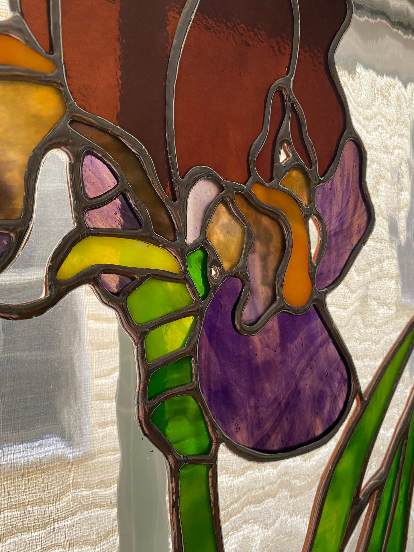 Iris Double Stained Glass Panels by Hip Chick Glass LLC.