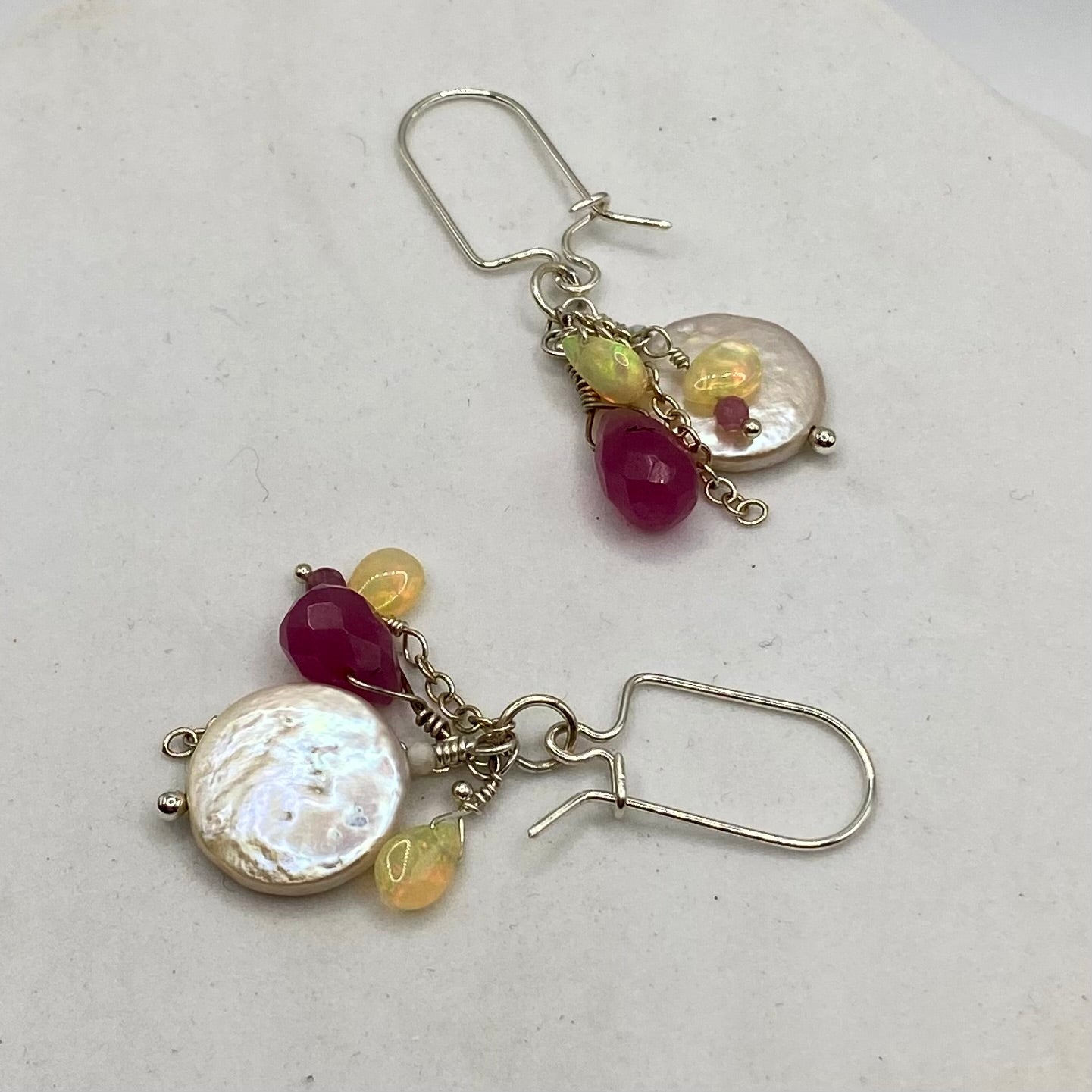 Coin Pearl, Ethiopian Opal, Chalcedony & Tourmaline Earrings by Hip Chick Glass, Sterling Silver Earrings, Handmade Gemstone Jewelry, Birthstone Gift