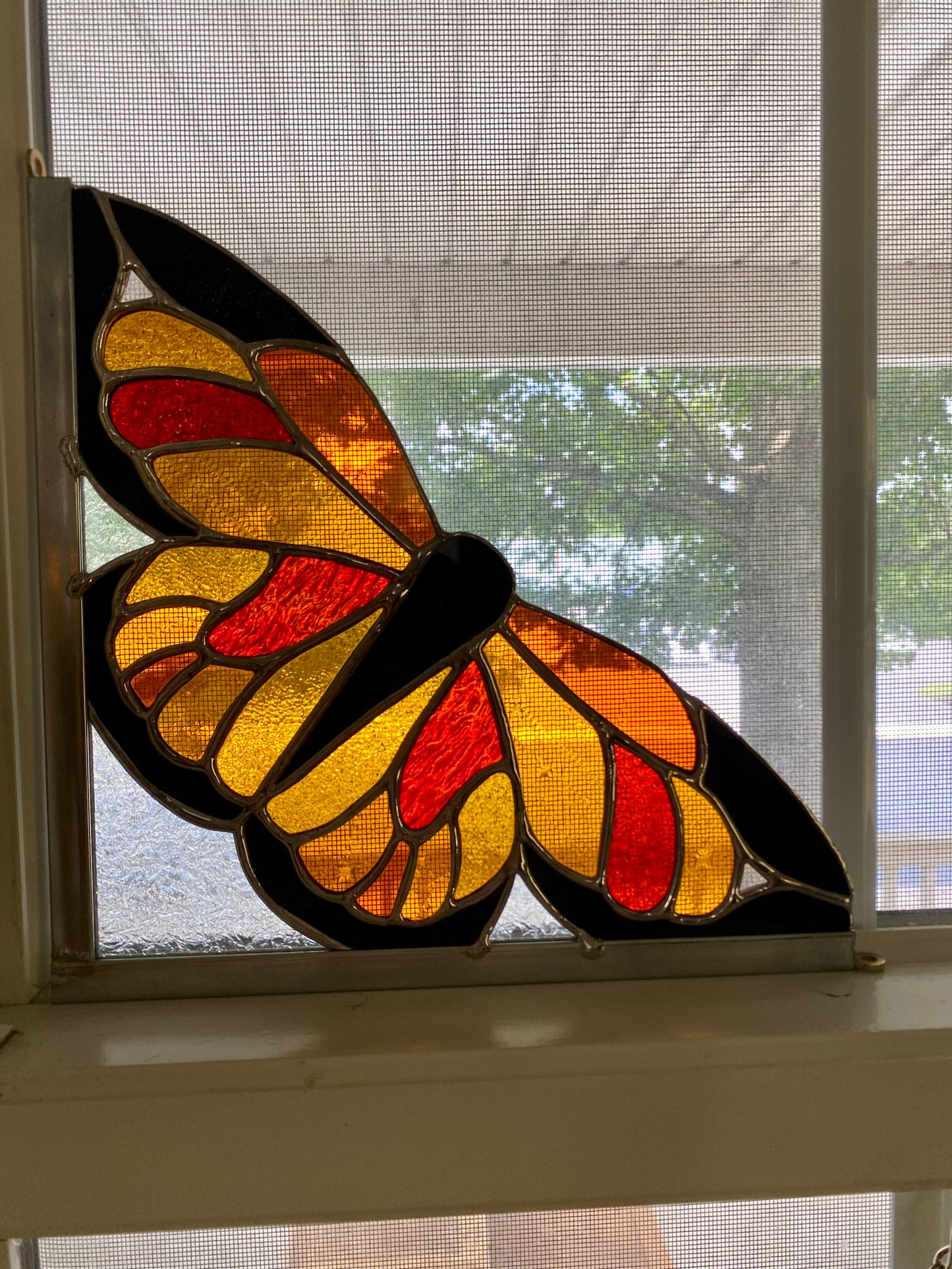 RUST BUTTERFLY Window Corner | Stained Glass Window Panel | Handmade Home Décor | Butterfly Sun Catcher by Hip Chick Glass, LLC