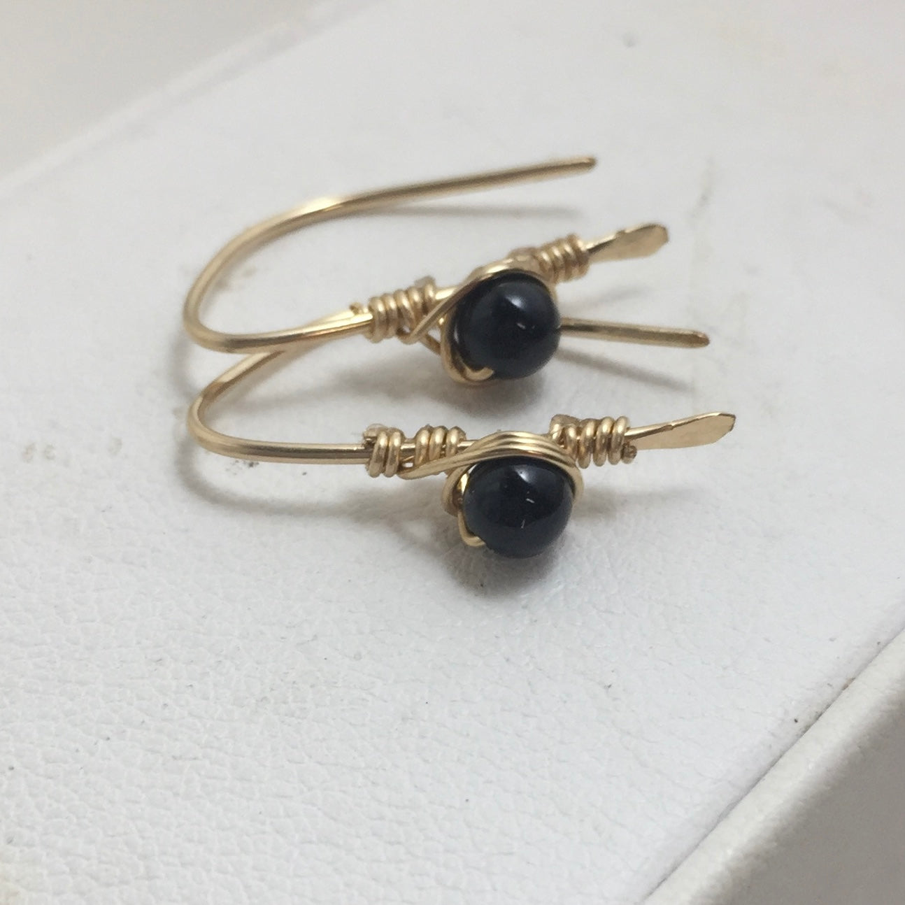 Black Onyx Gold Half Hoop Earrings by Hip Chick Glass, 14 Karat Gold Fill Earrings, Handmade Gemstone Jewelry, Birthstone Gift