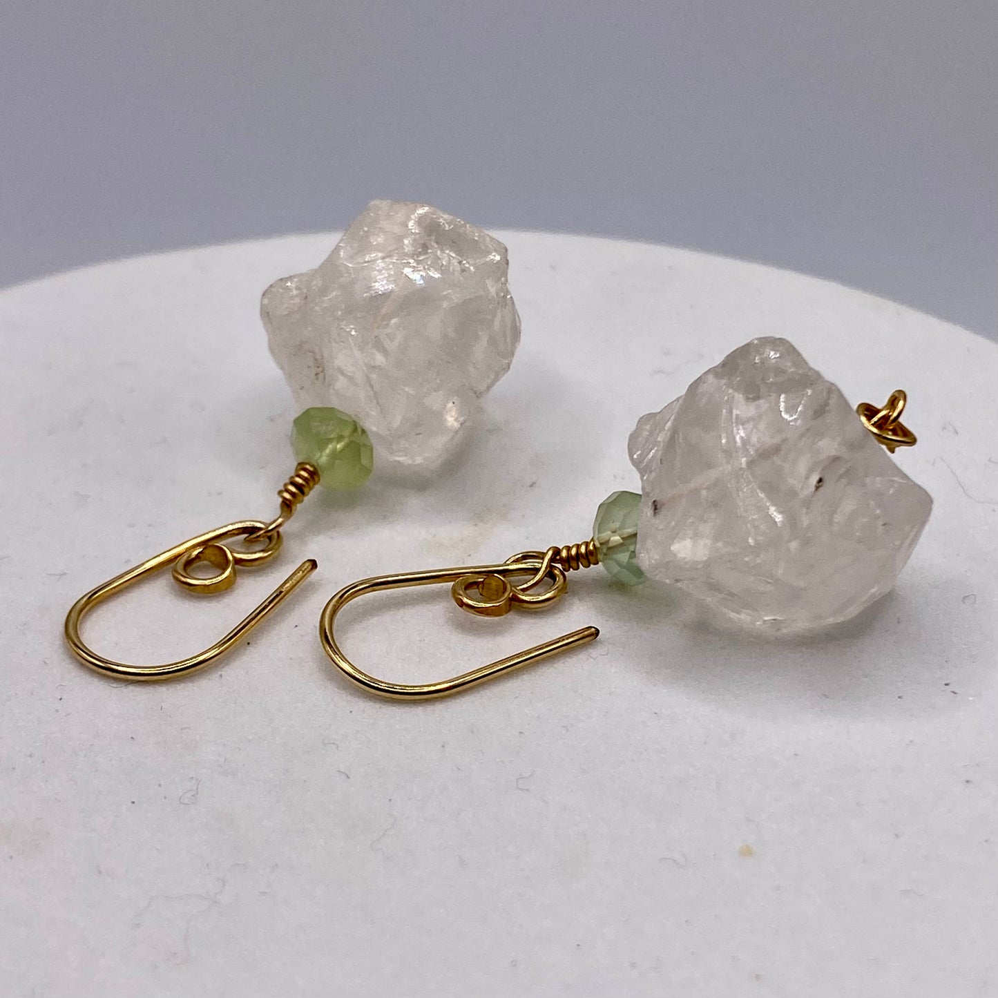 Prehnite & Raw Quartz Crystal Earrings by Hip Chick Glass, 14 Karat Gold Fill Earrings, Handmade Gemstone Jewelry, Birthstone Gift