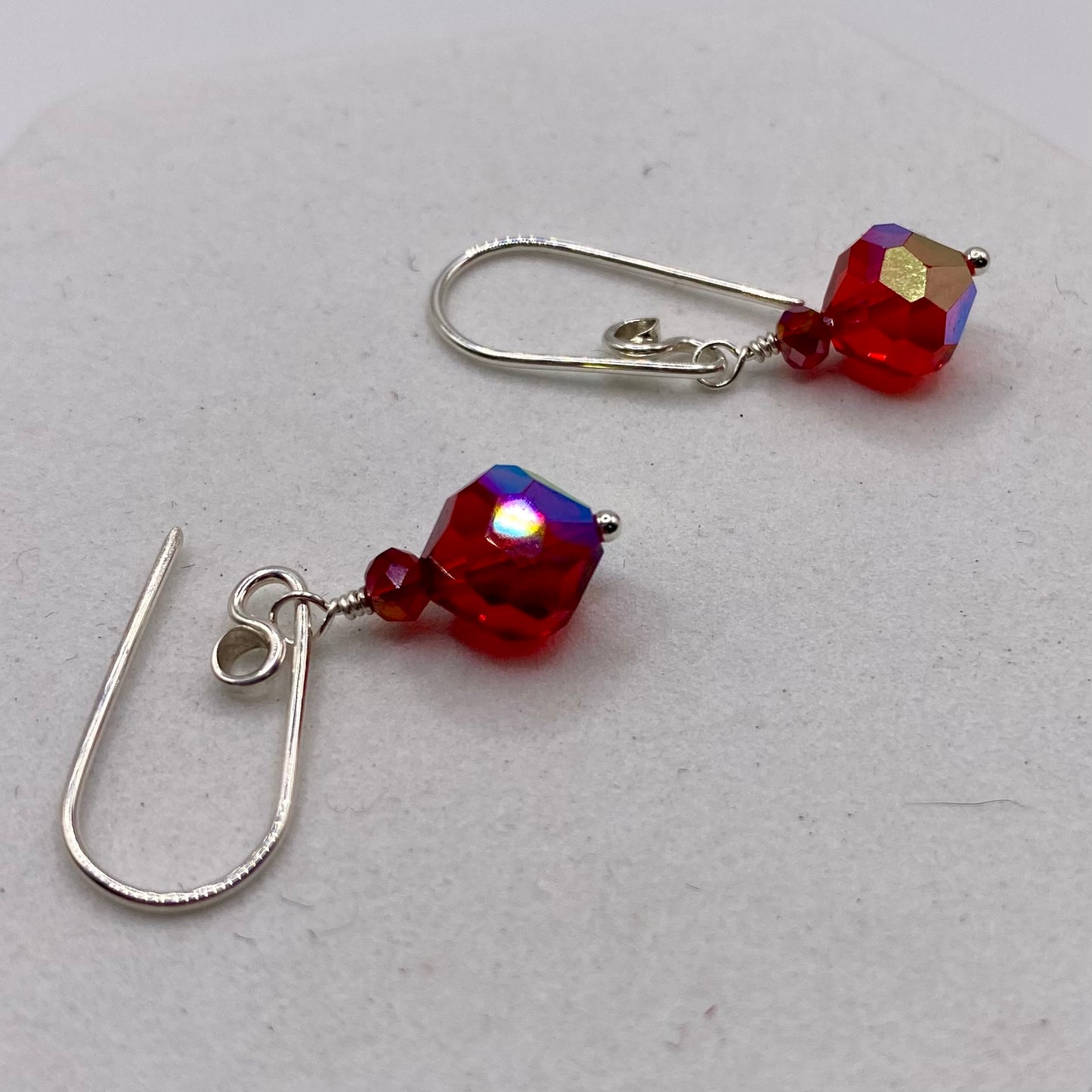 Vintage Red Crystal Earrings by Hip Chick Glass, Sterling Silver Earrings, Handmade Crystal Jewelry, Handmade Jewelry Gift